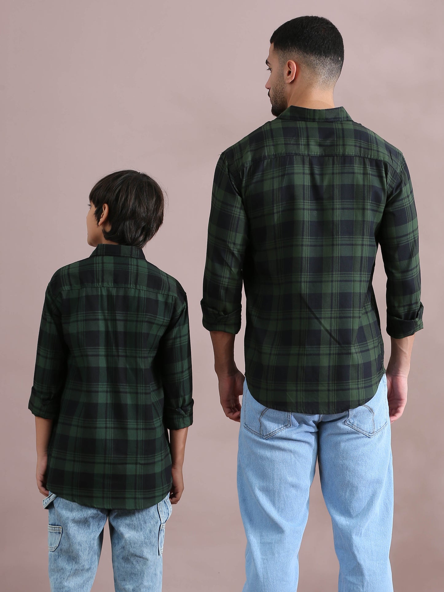 Wanted Green Checked Dad And Son Combo Shirt