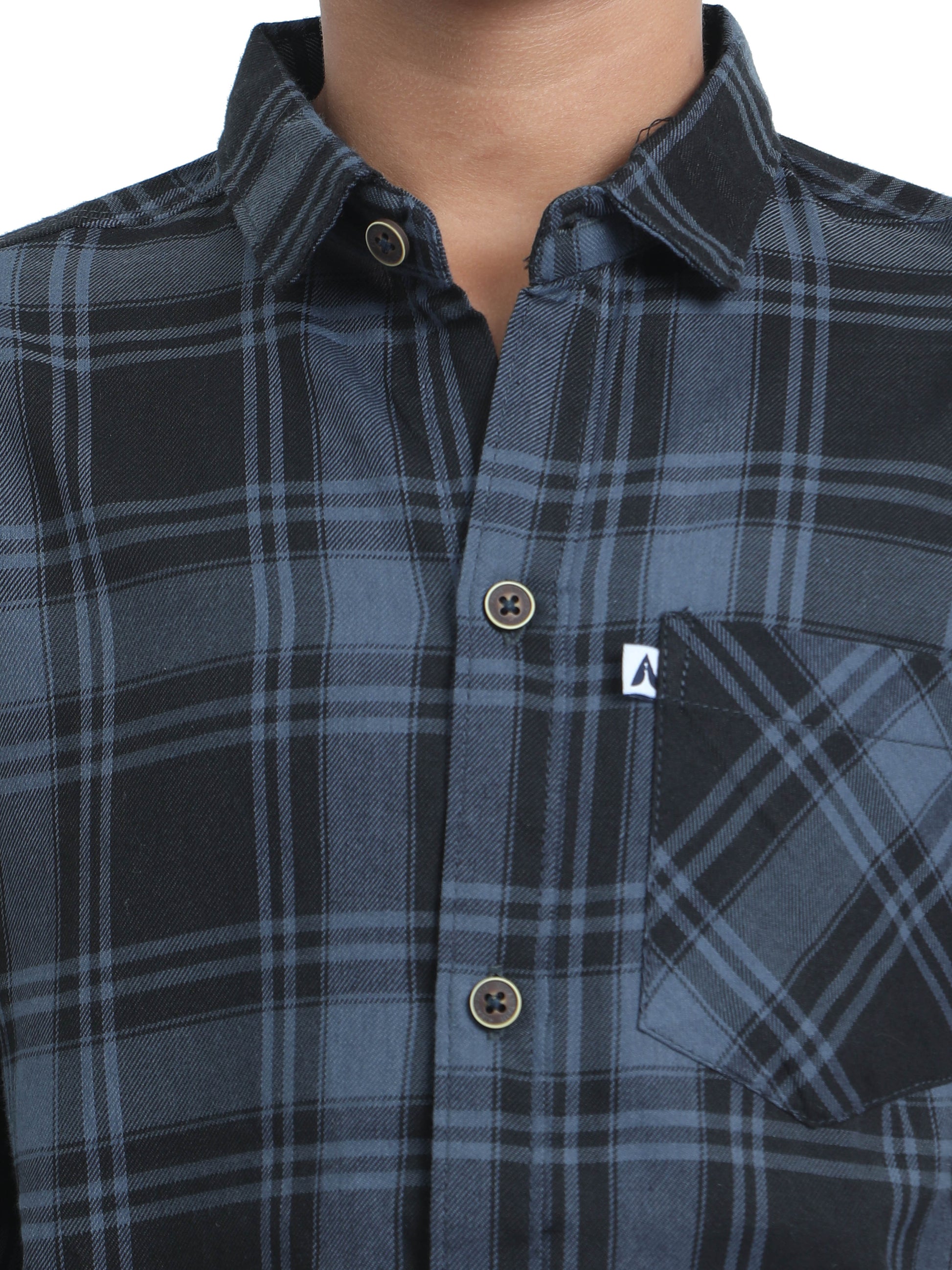 Cotton Tiger Checks Boys Grey Shirt