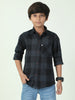 Tomtom Grey Cotton Blend Checks Shirt For Kids