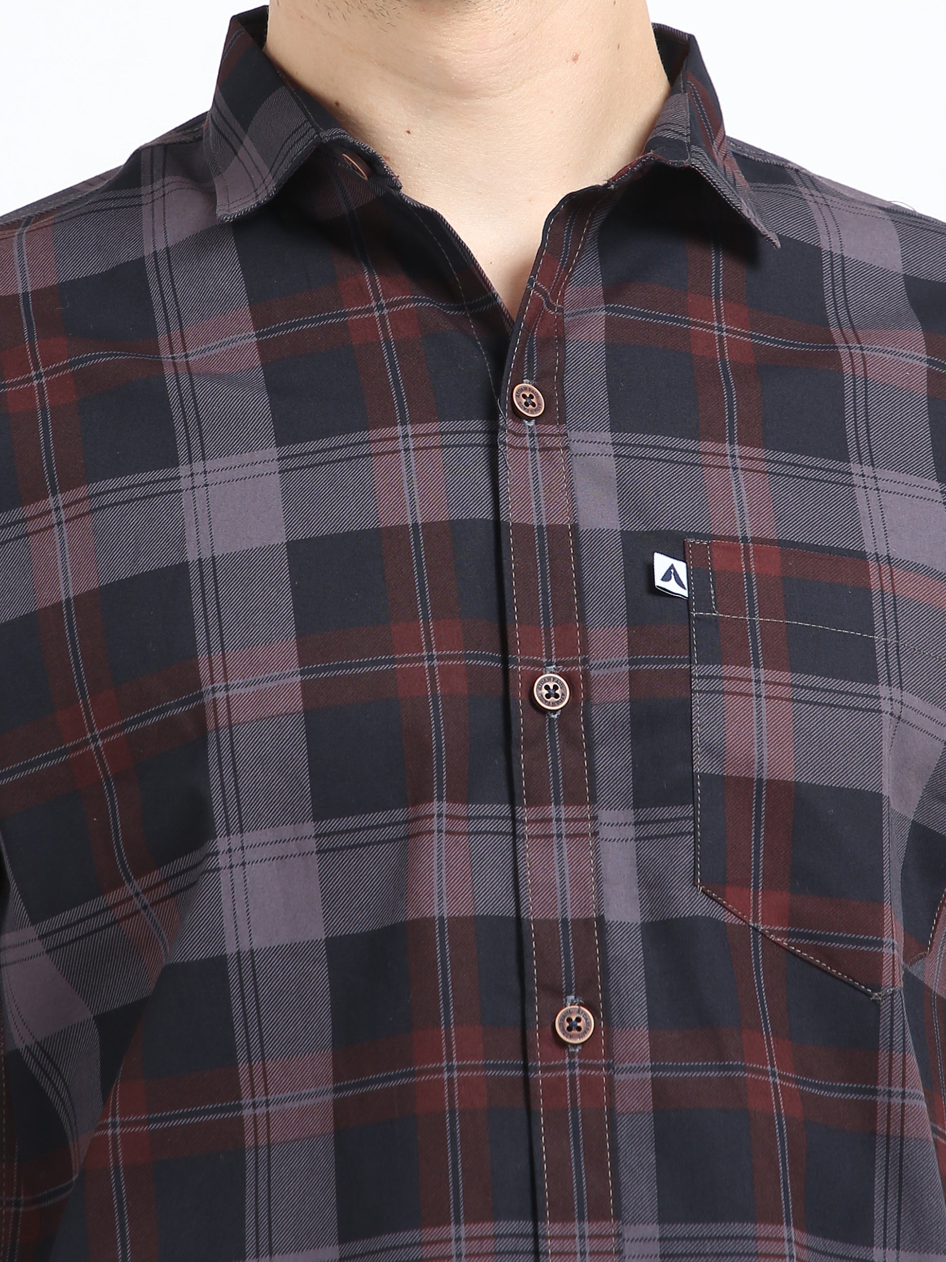 Half Sleeve Tartan Plaid Grey Check Shirt for Men