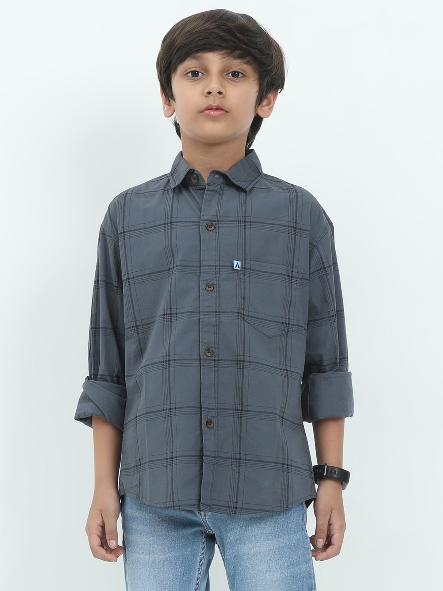 6line Checked Grey Formal Shirts For Boys