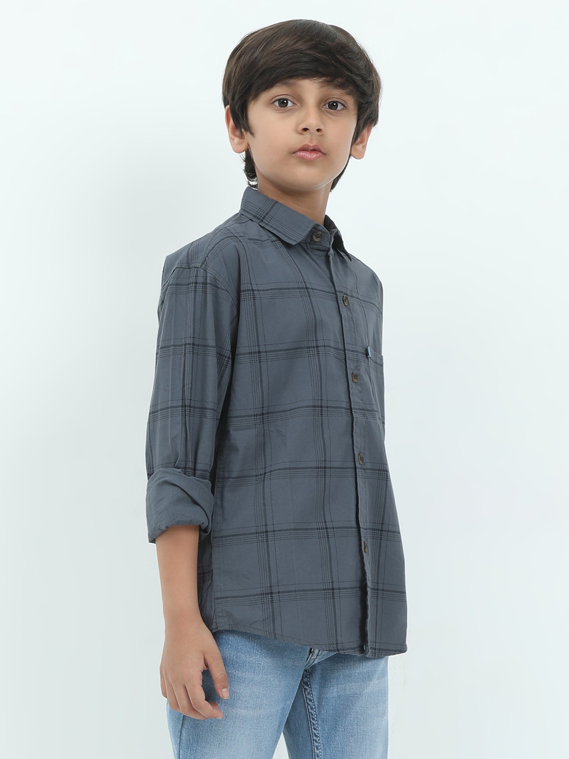 6line Checked Grey Formal Shirts For Boys