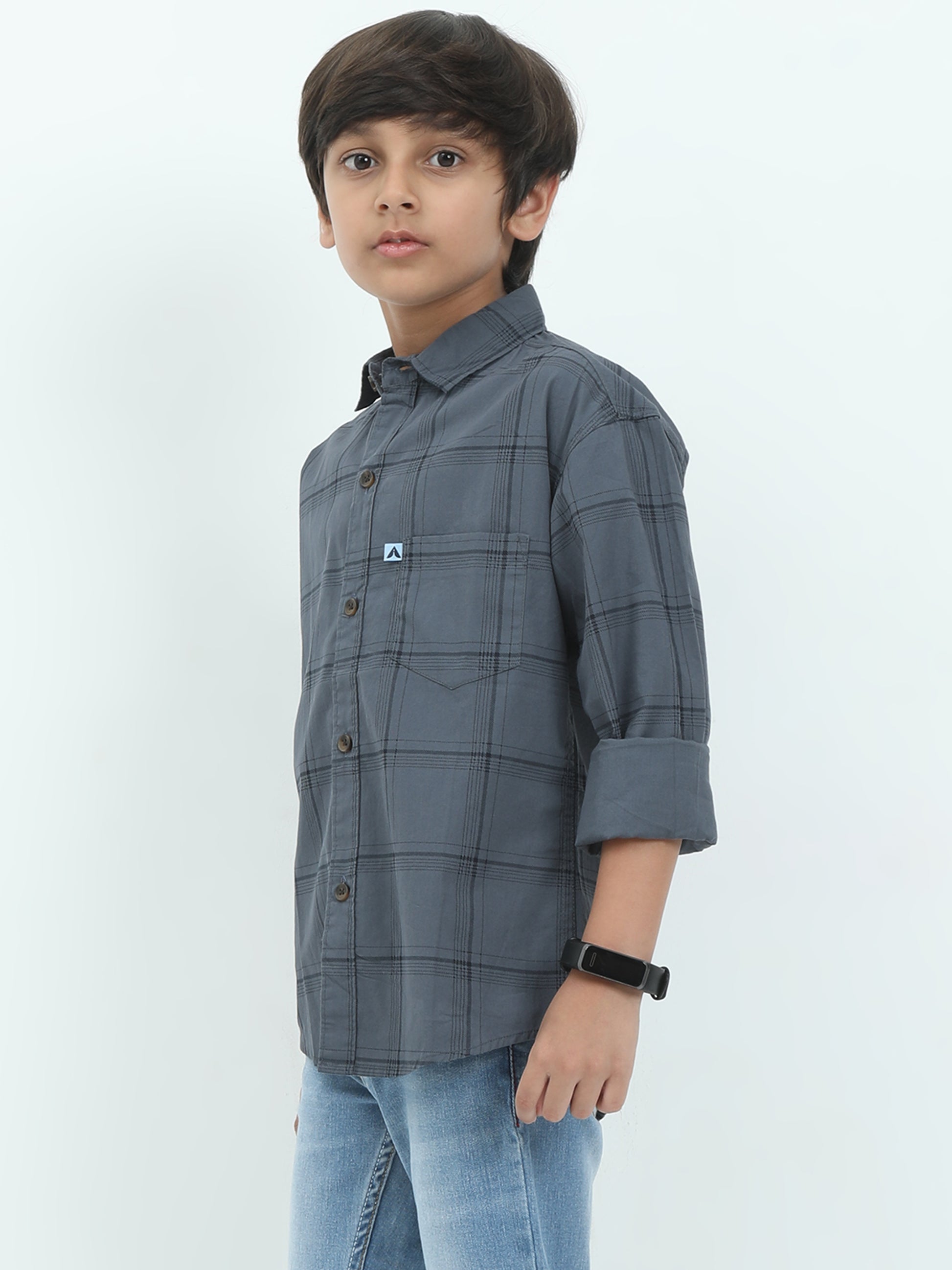 6line Checked Grey Formal Shirts For Boys