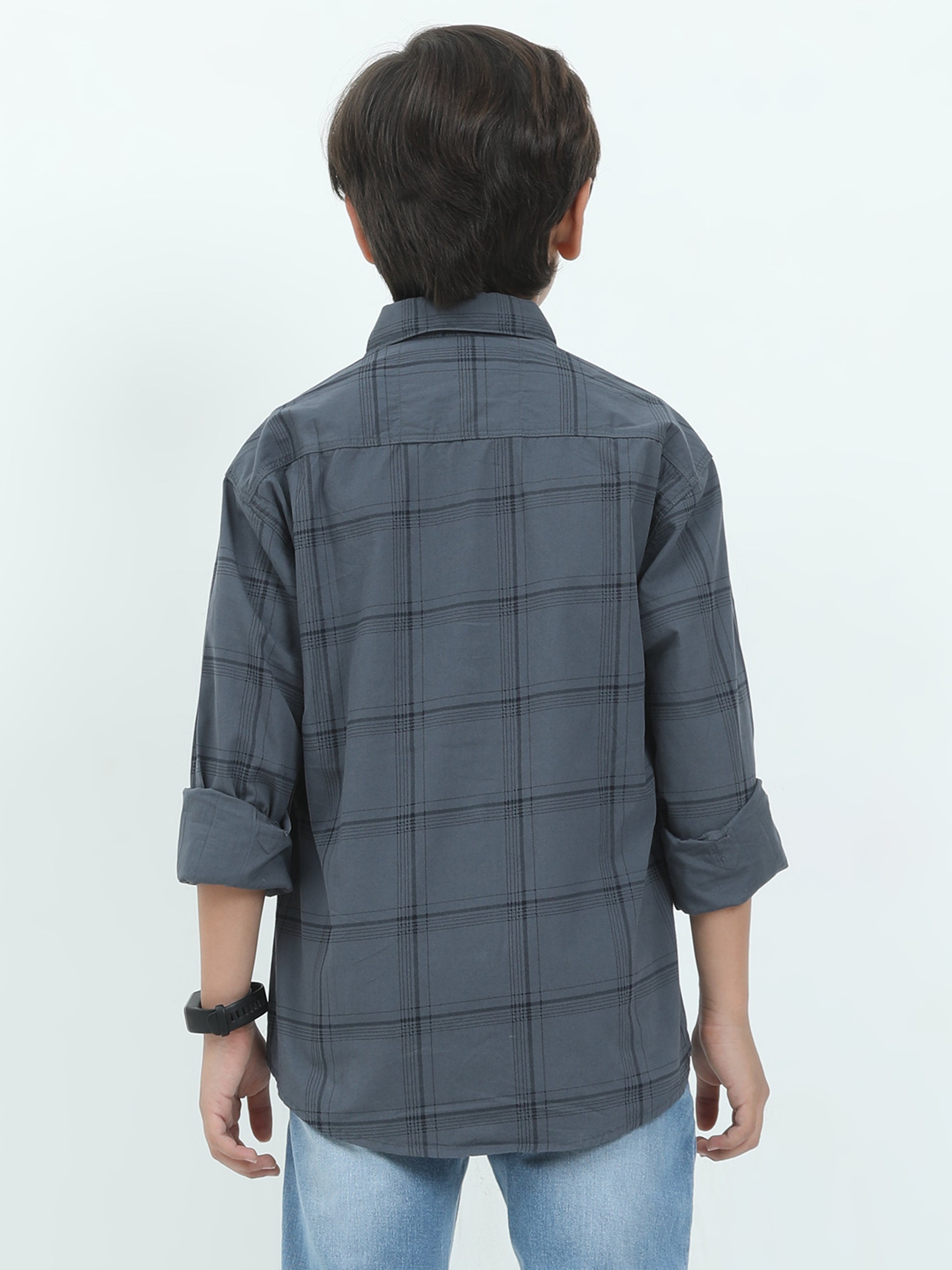 6line Checked Grey Formal Shirts For Boys