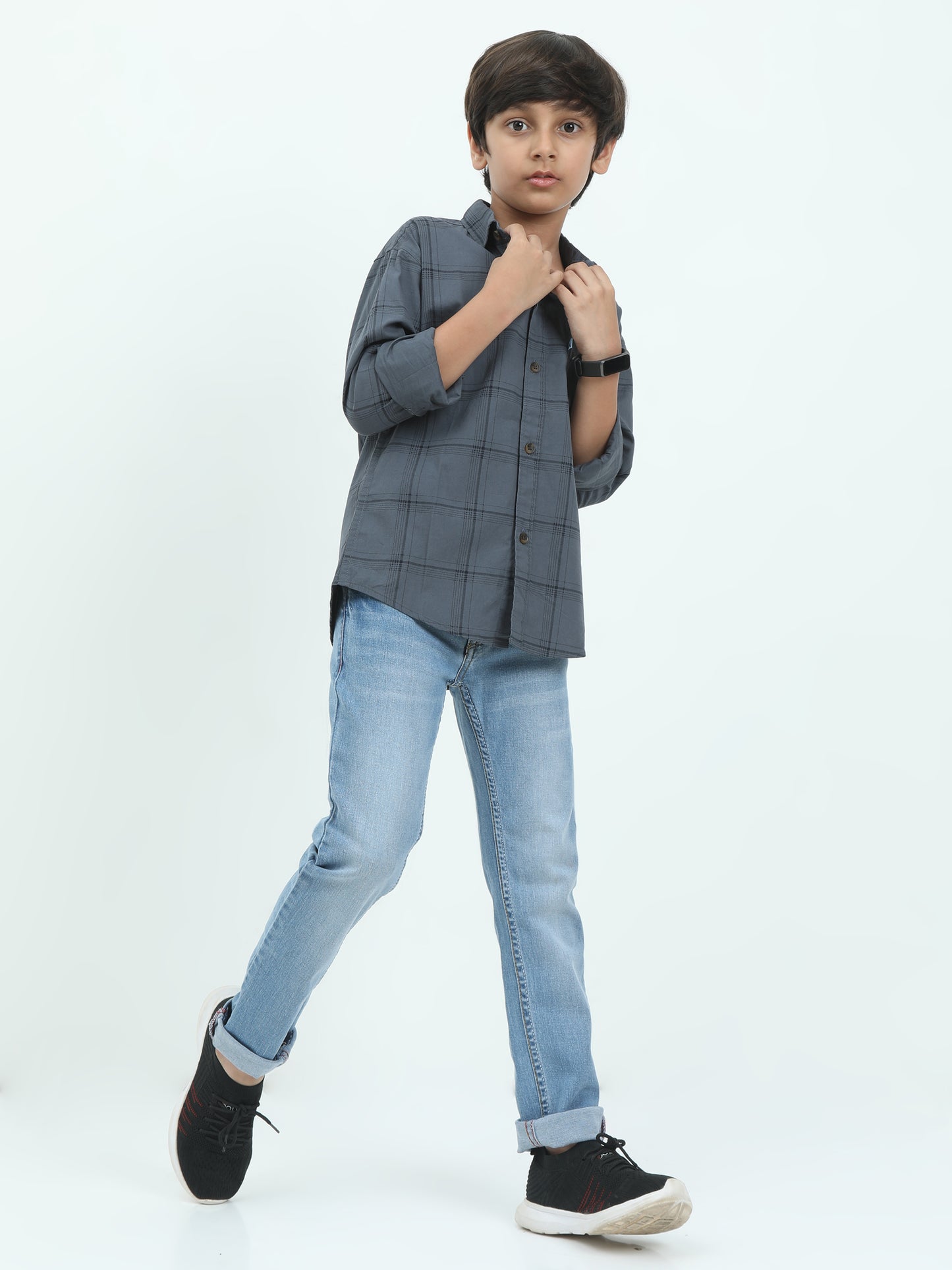 6line Checked Grey Formal Shirts For Boys