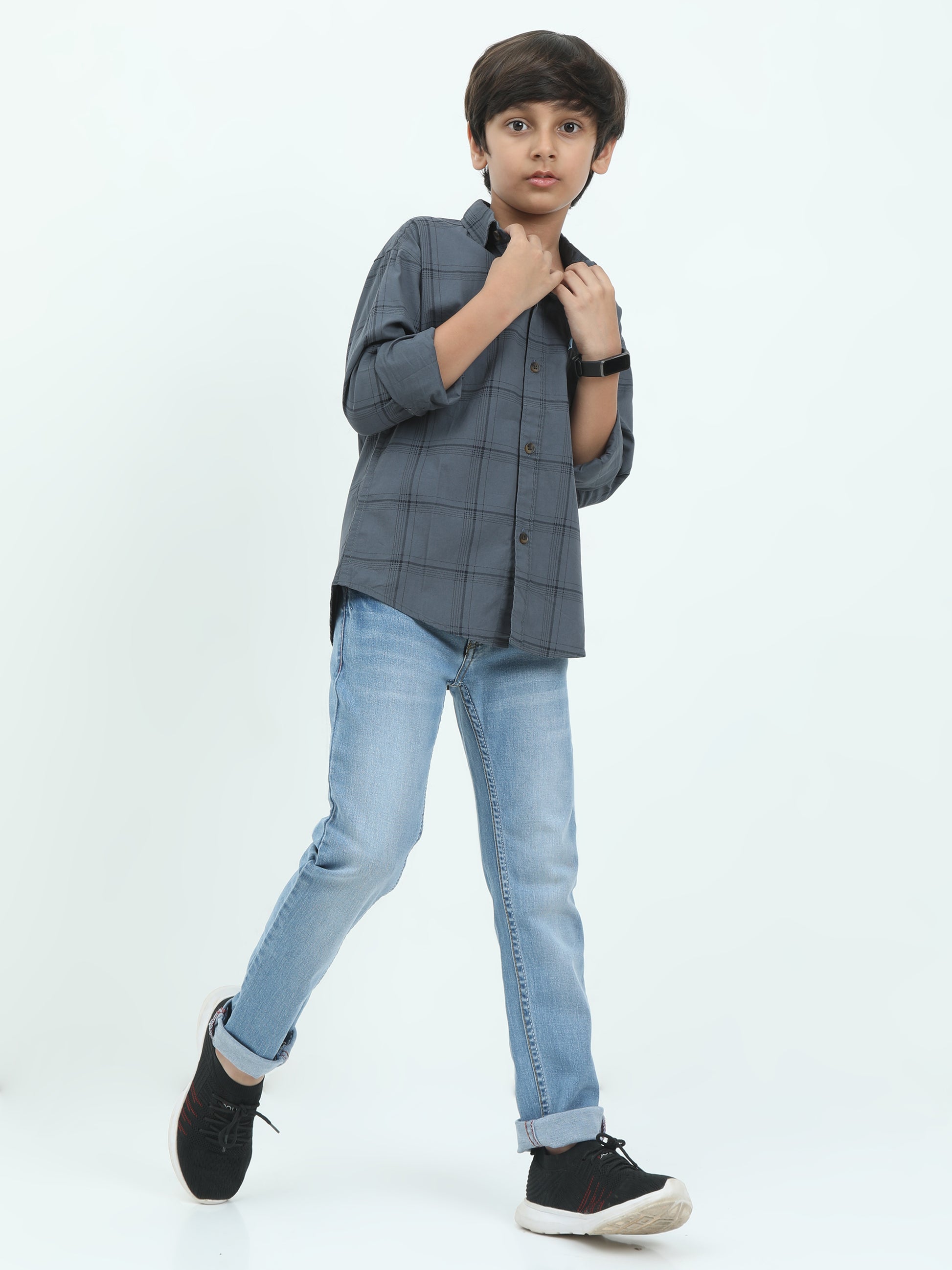 6line Checked Grey Formal Shirts For Boys