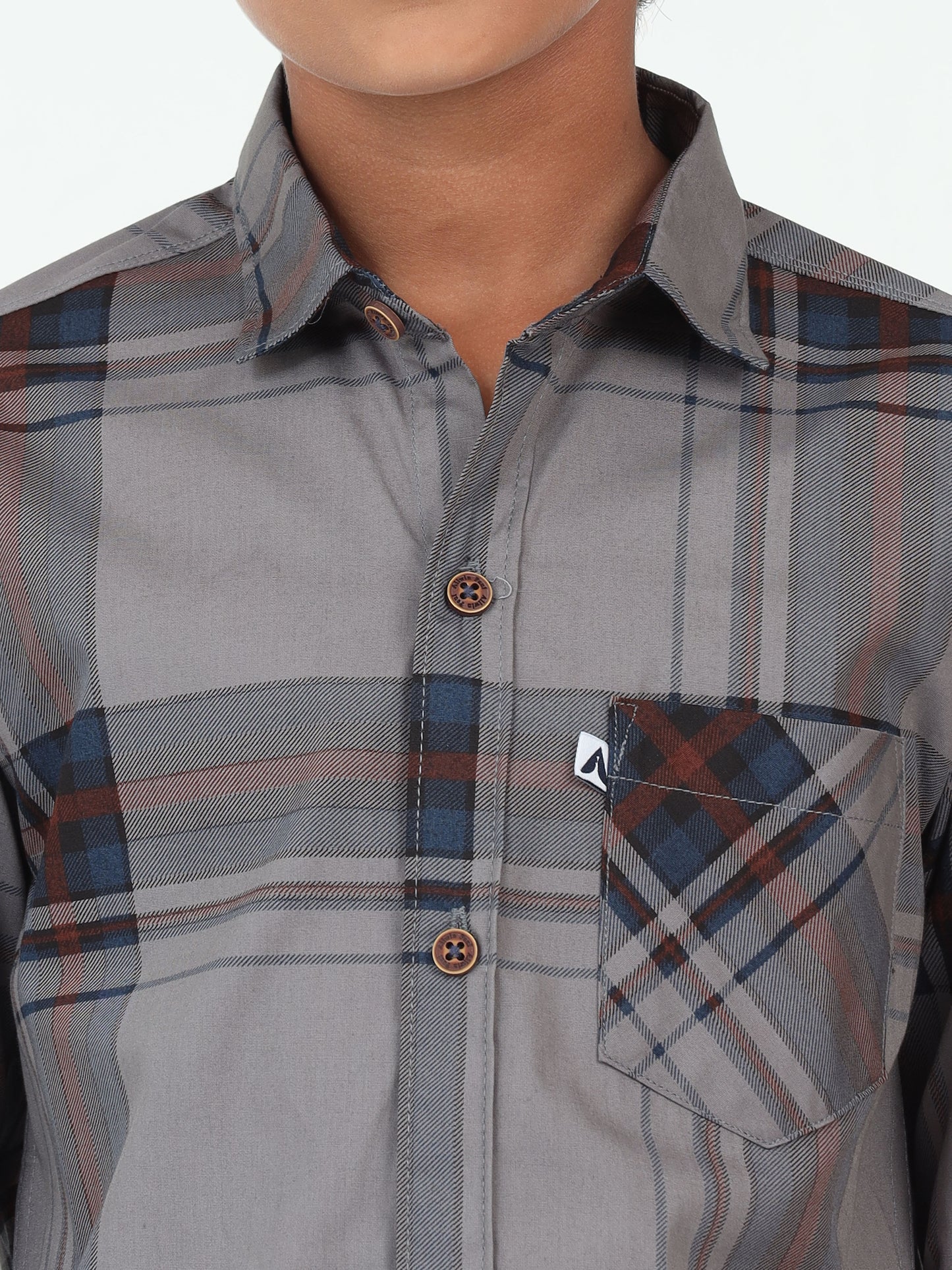 Grey Broadchecks Cotton Blend Boy Shirt Style