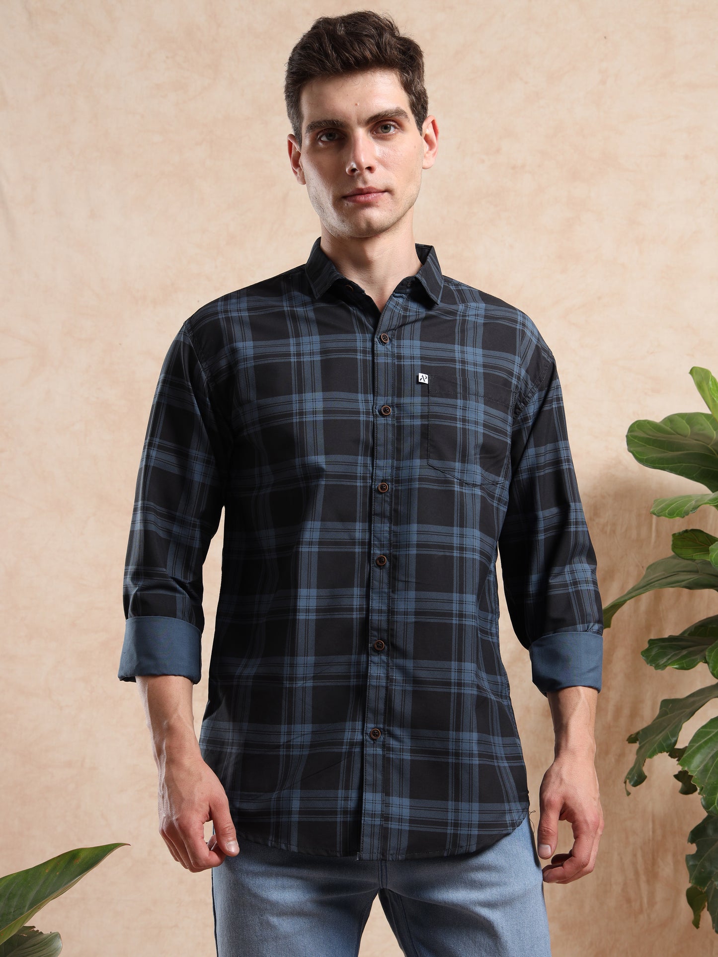 Mens Black & Blue Checked Casual Shirt