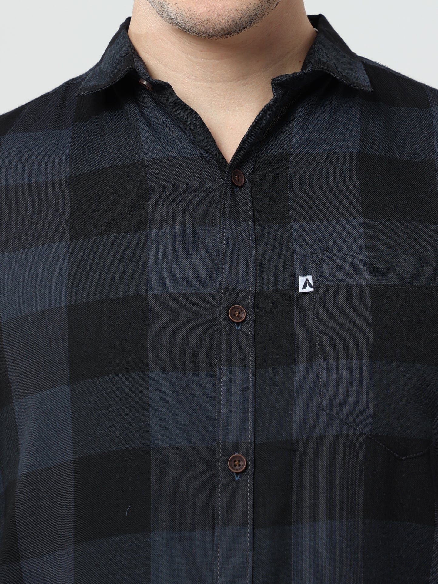 Tomtom Cotton Blend Grey Mens Long Sleeve Plaid Shirts