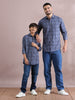 6line grey cotton blend checks shirt father and son combo