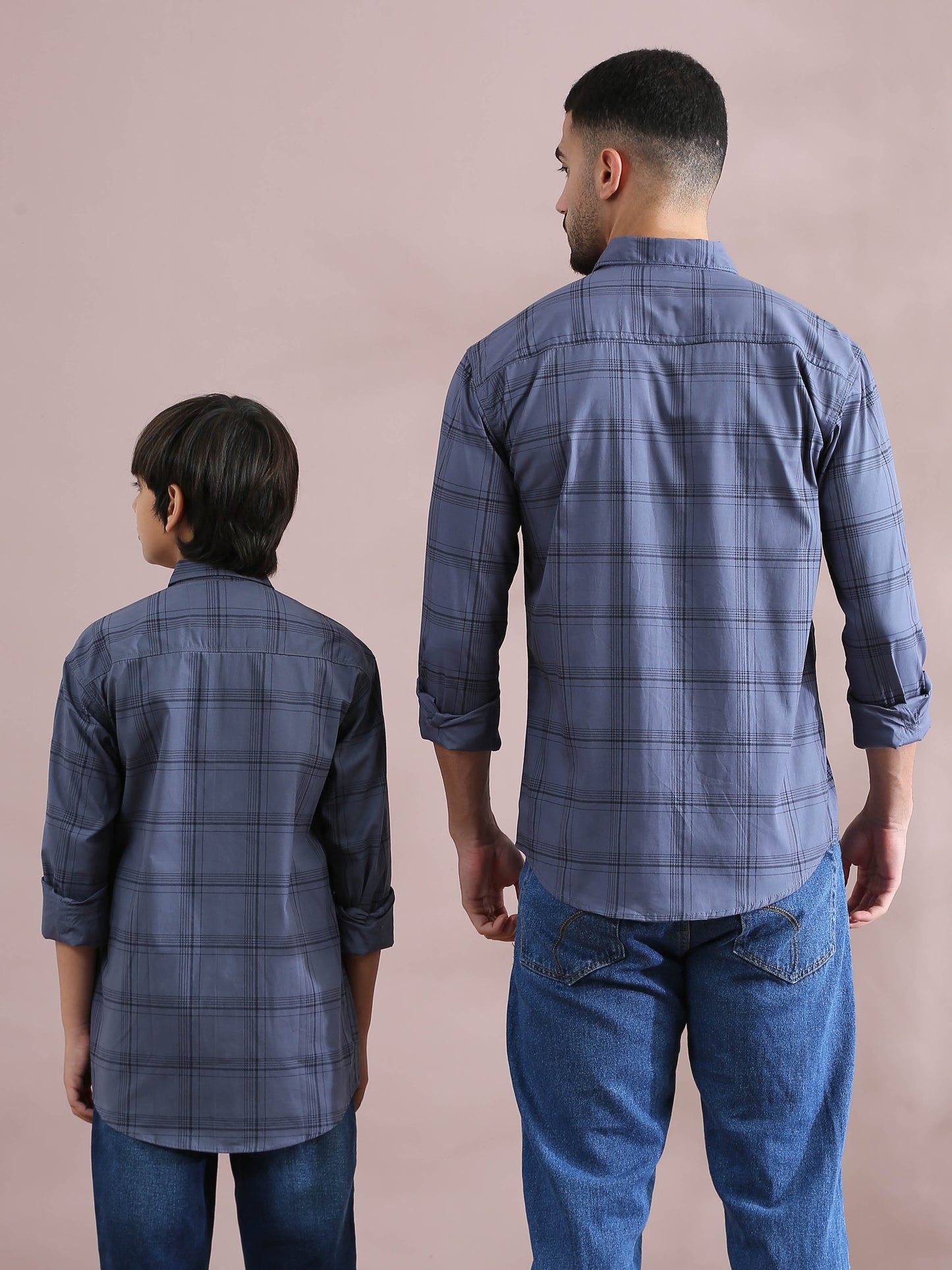 6line Grey Check Matching Father Son Outfit Shirt Combo