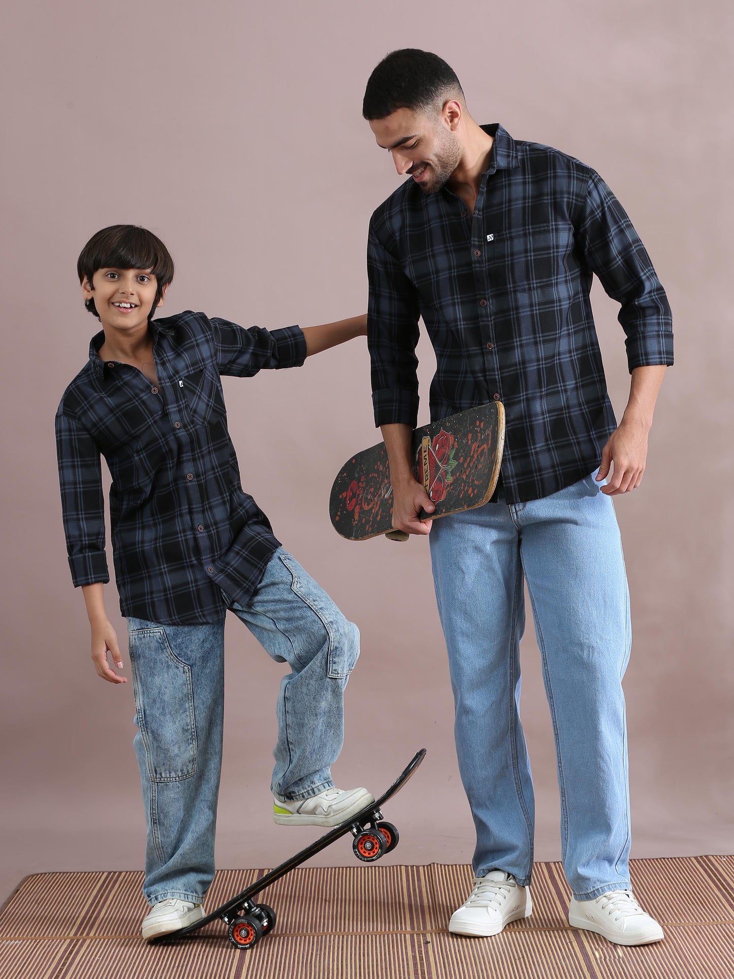 Tiger Grey Checked Father And Son Shirts