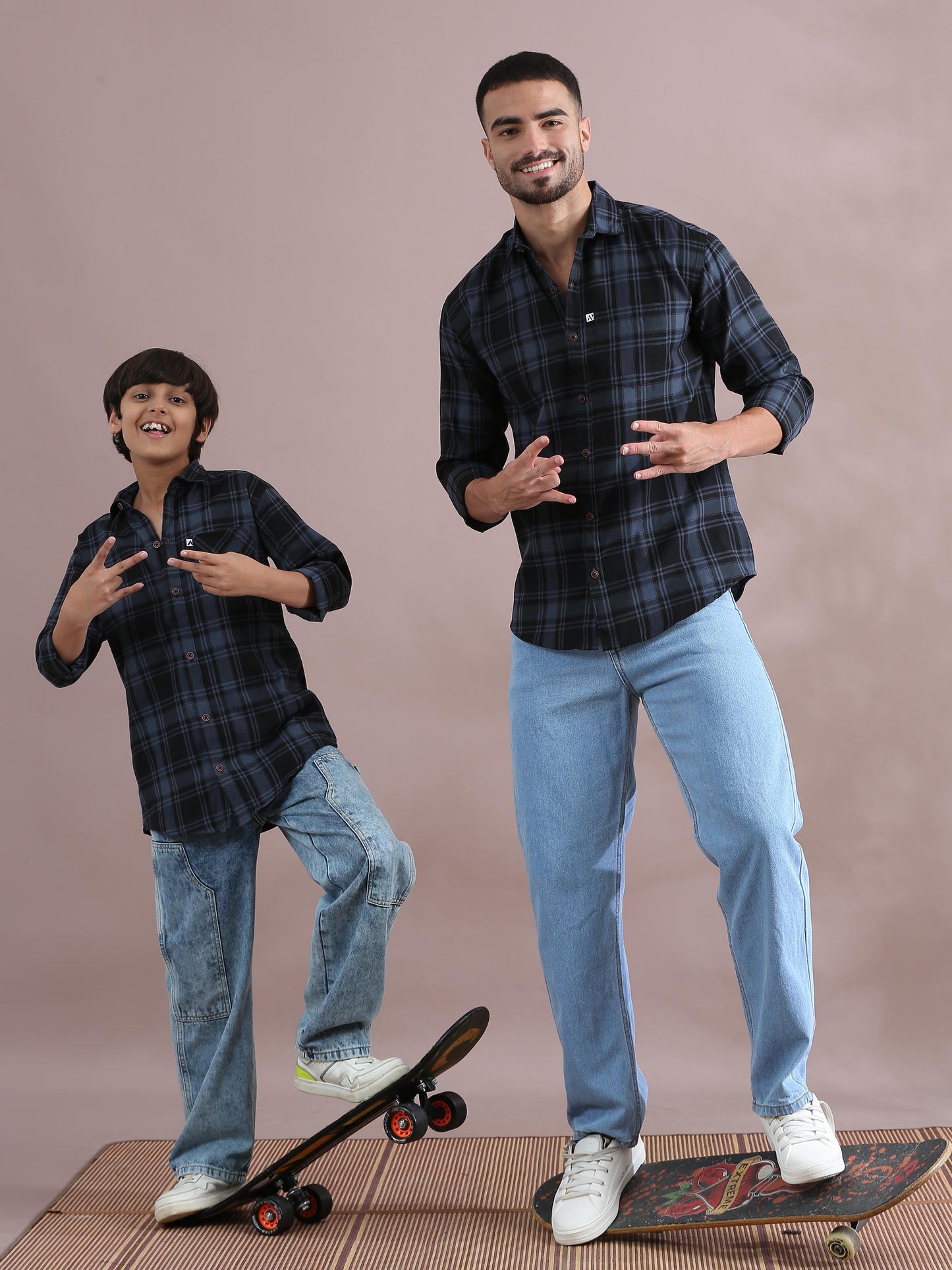 Tiger Grey Checked Father And Son Shirts