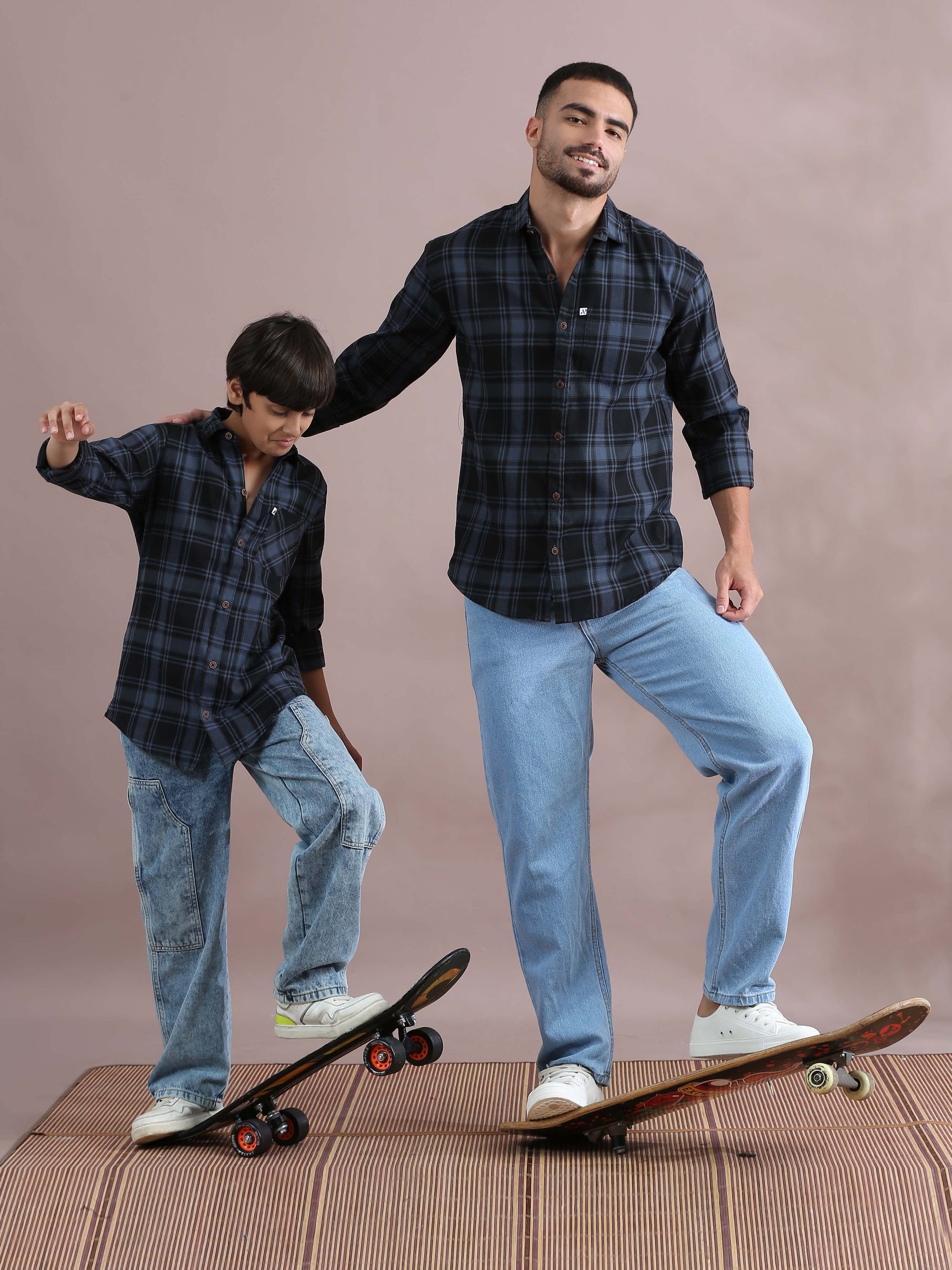 Tiger Grey Checked Father And Son Shirts