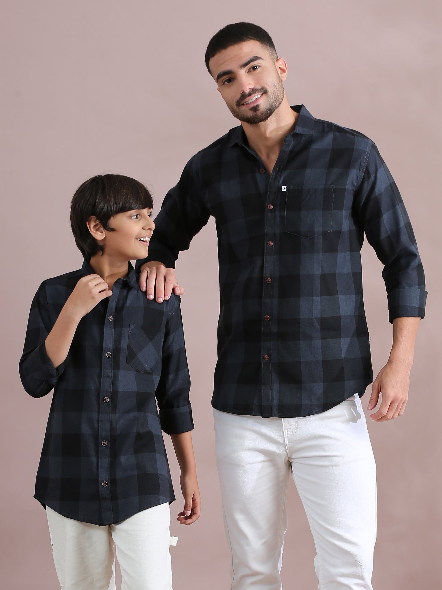  Tomtom Grey Checked Father And Son Shirts Combo