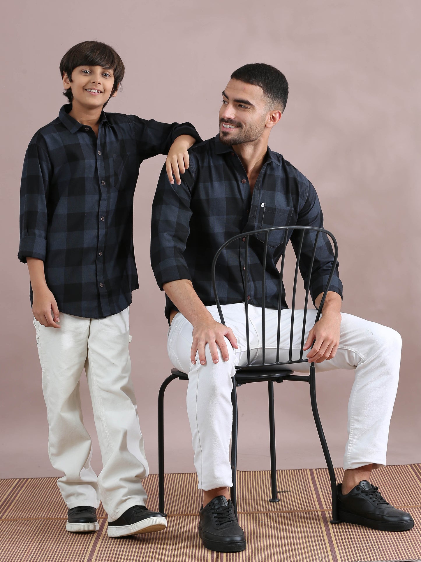  Tomtom Grey Checked Father And Son Shirts Combo
