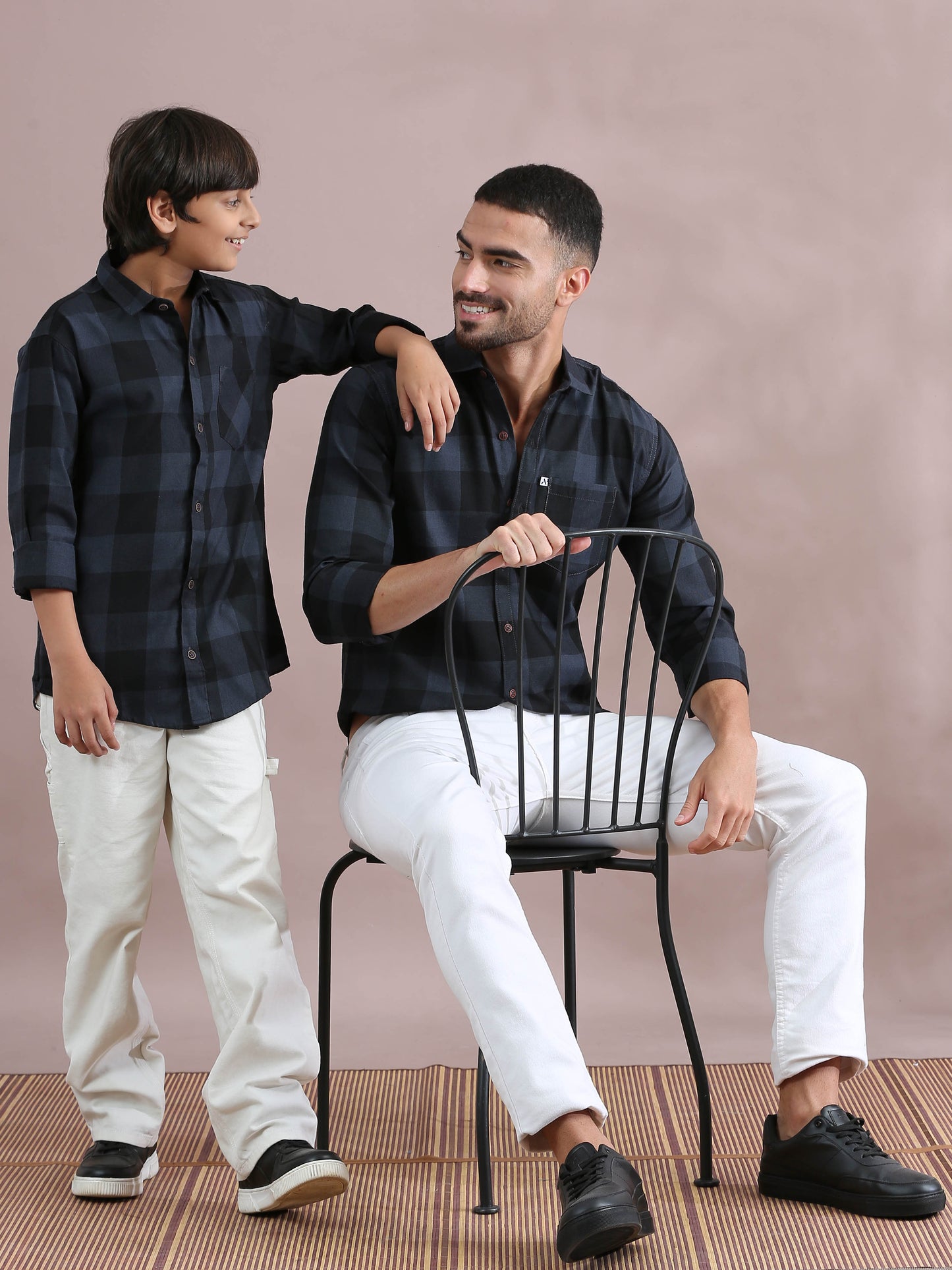  Tomtom Grey Checked Father And Son Shirts Combo