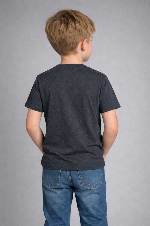 Boys Charcoal Grey Printed Cotton T-Shirt | Casual Half Sleeves Tee for Kids
