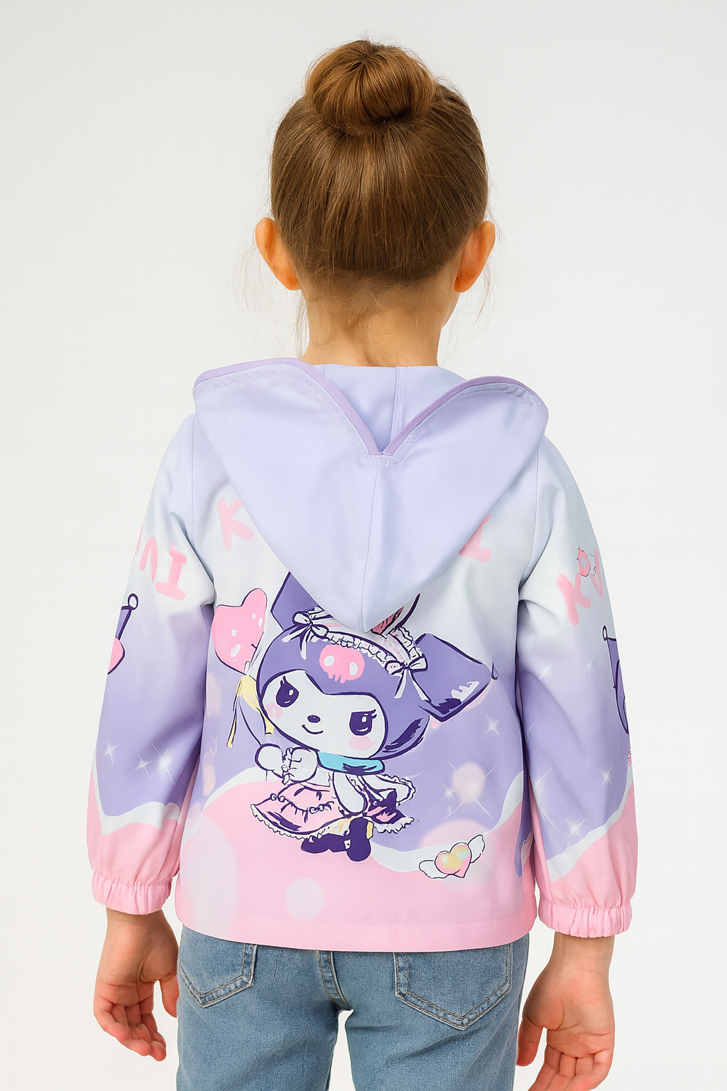 girls pastel hooded jacket with cute cartoon design, lightweight winter jacket for kids by Faryra