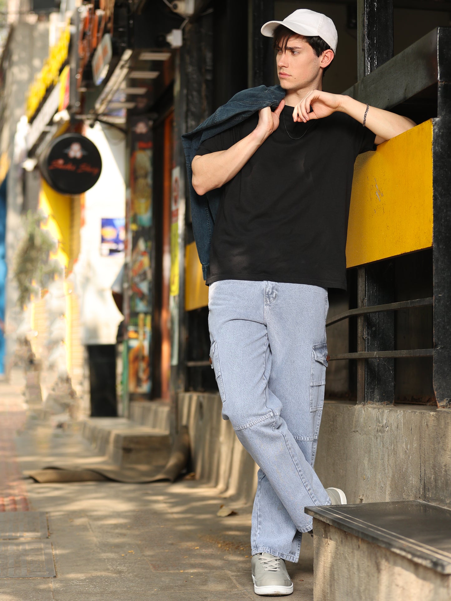 Casual men's light grey jeans