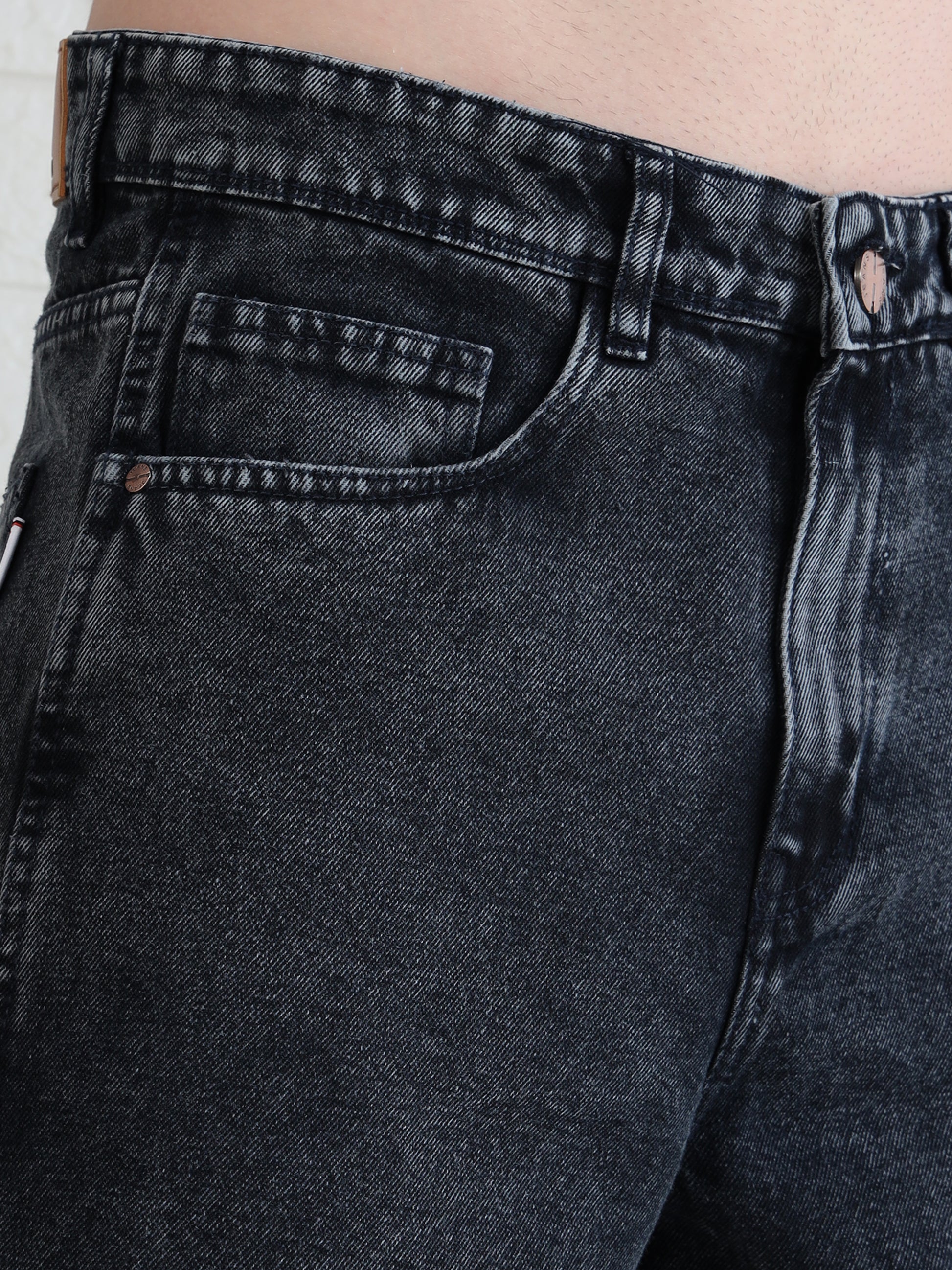 Men's everyday wear black denim jeans with comfortable fit and clean finish