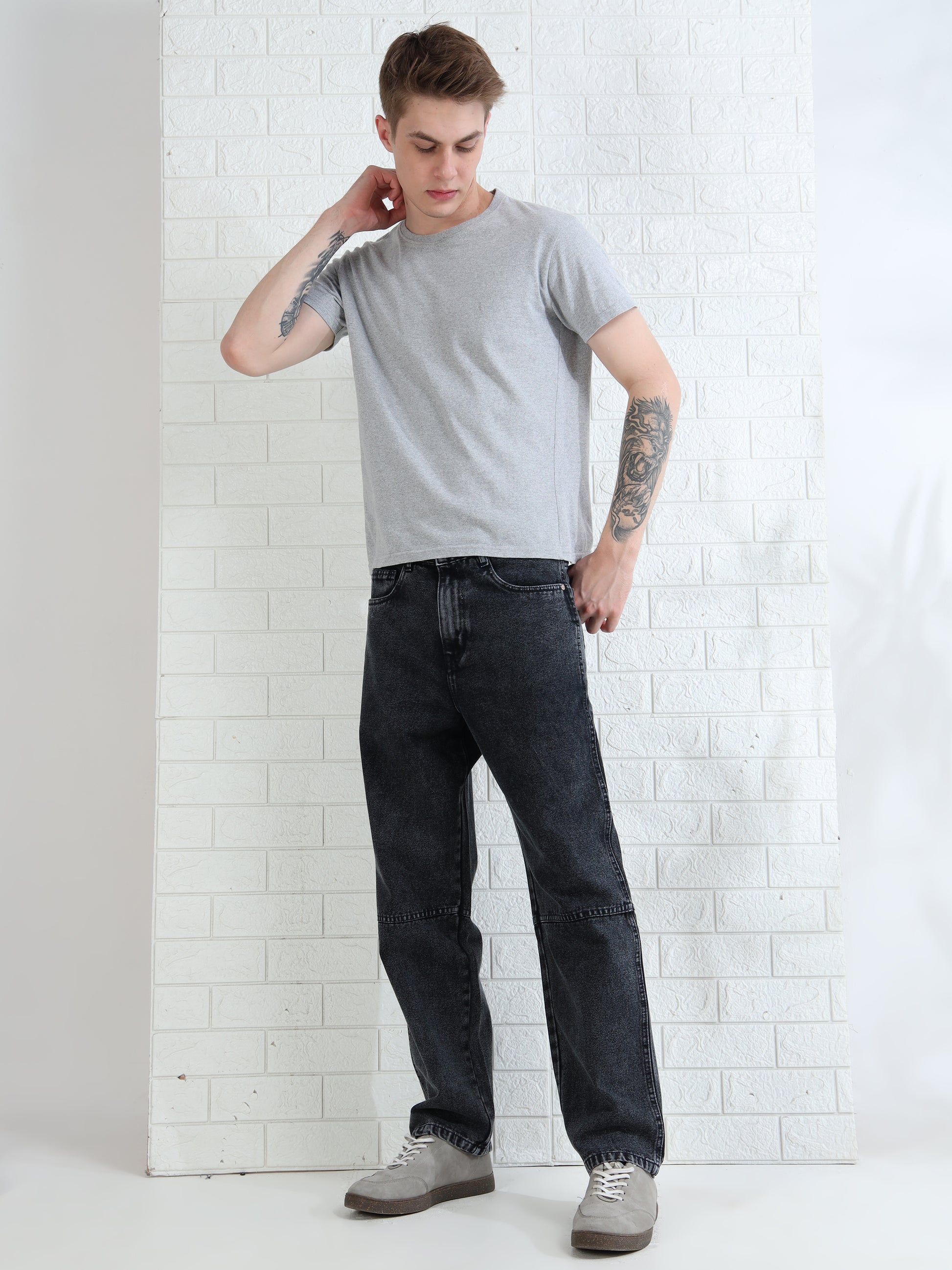 Men's everyday wear black denim jeans