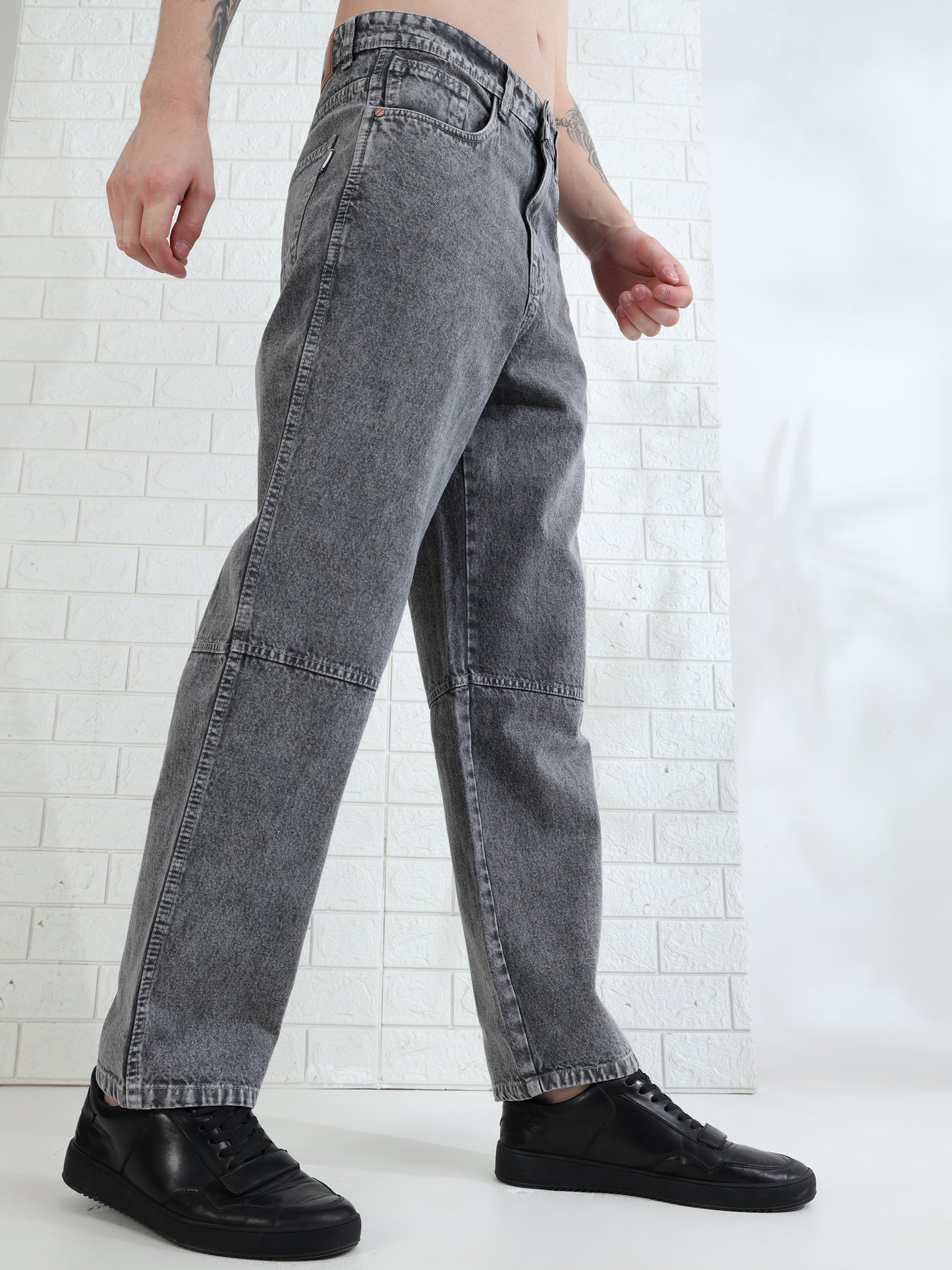 Men's everyday wear grey denim jeans with comfortable fit and clean look
