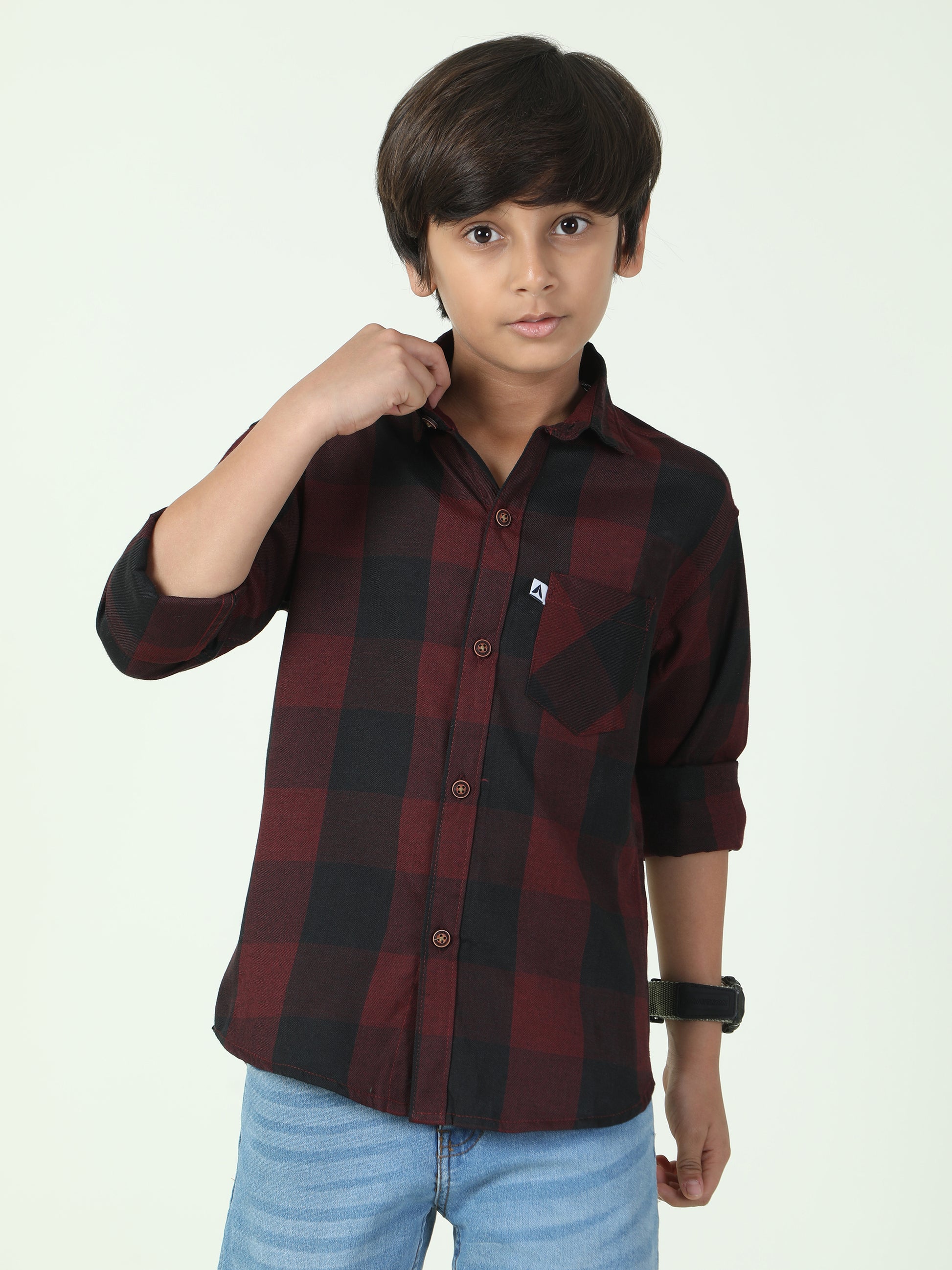 Tomtom Cotton Blend Maroon Shirts For Boys Check