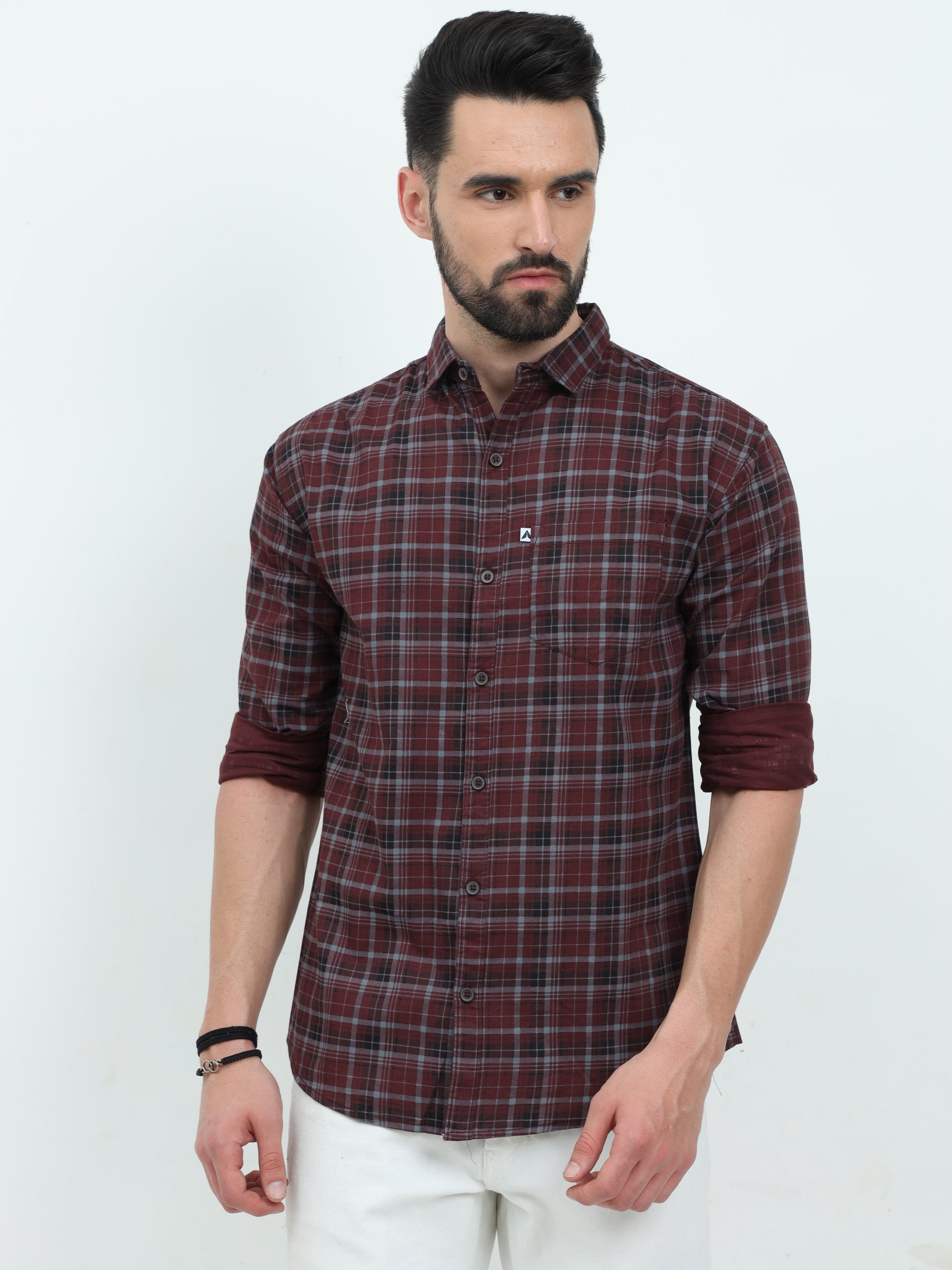 Full Sleeve Tartan Maroon Check Shirt for Men