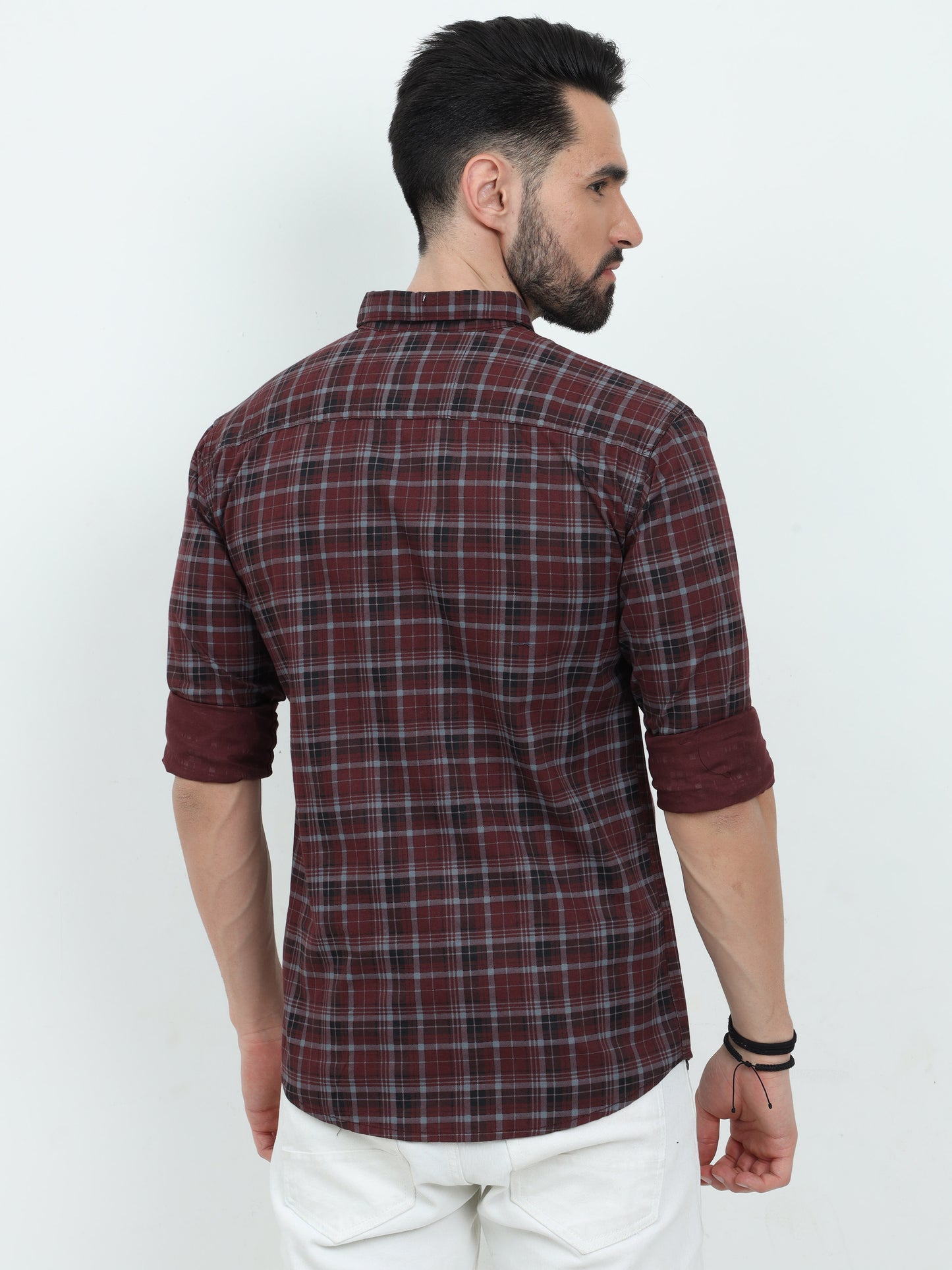 Full Sleeve Tartan Maroon Check Shirt for Men