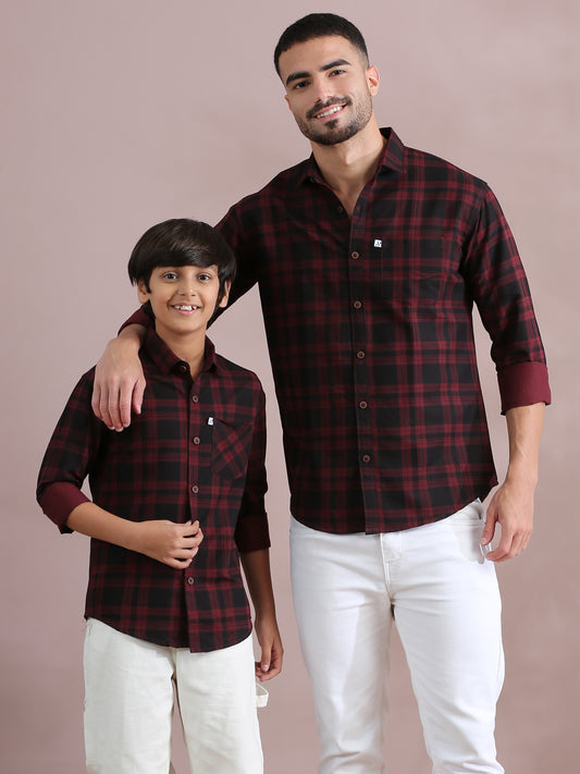 Dabang Maroon Checked Father And Son Tops Shirt Combo