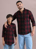 Tomtom maroon cotton blend checks shirt father and son combo