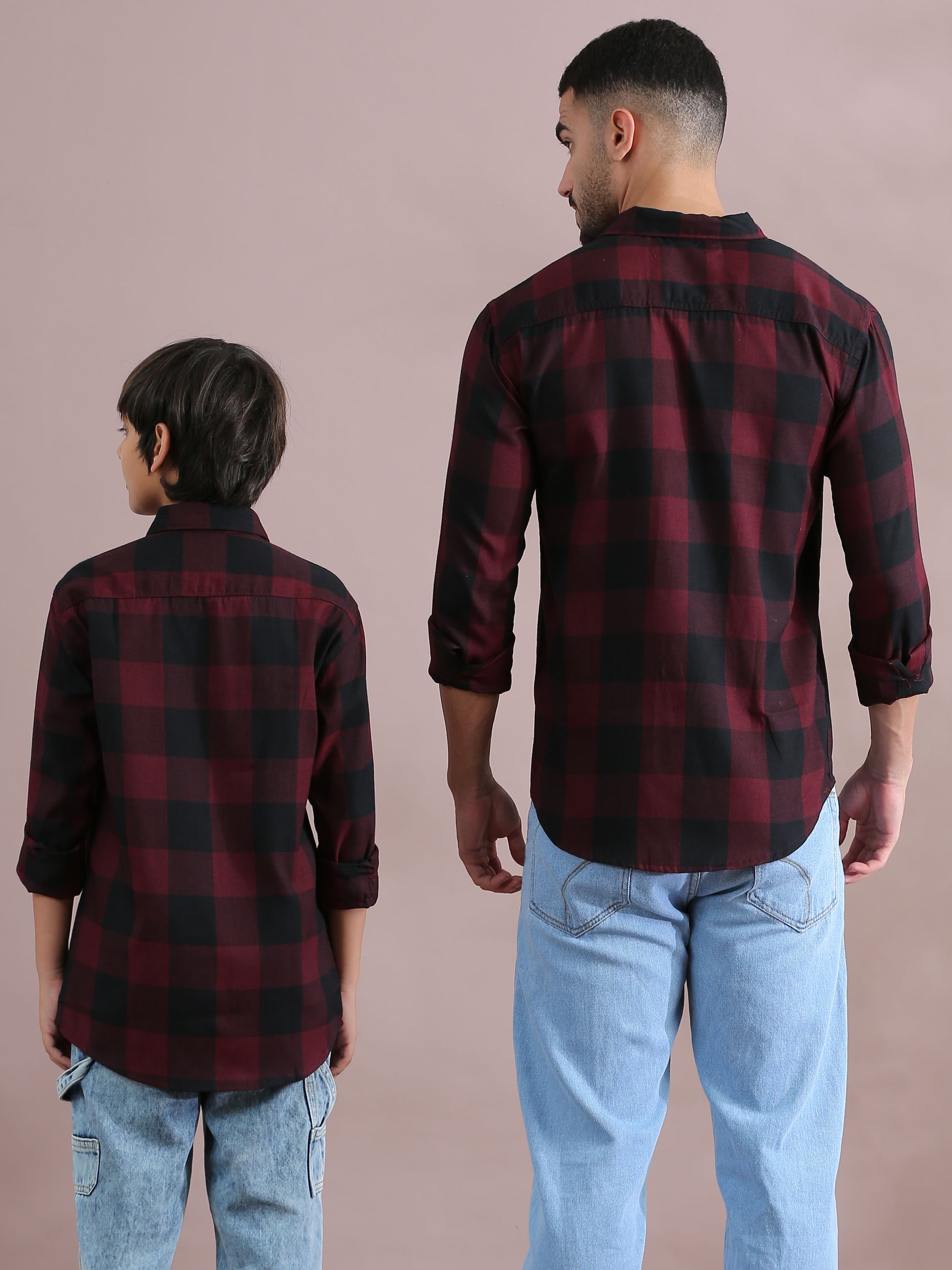 Tomtom Maroon Checked Same Shirt For Father And Son Combo