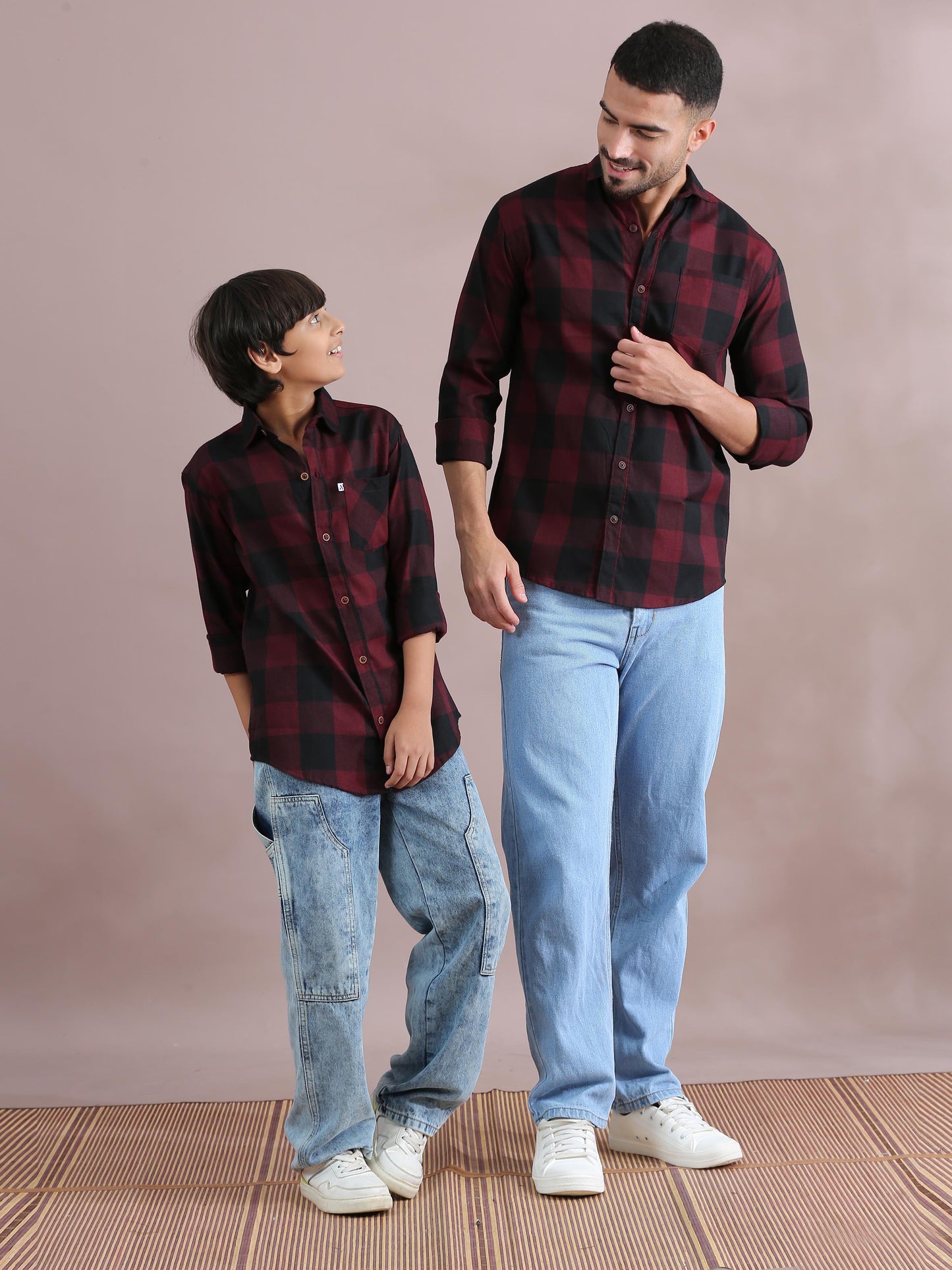  Tomtom Maroon Checked Same Shirt For Father And Son Combo