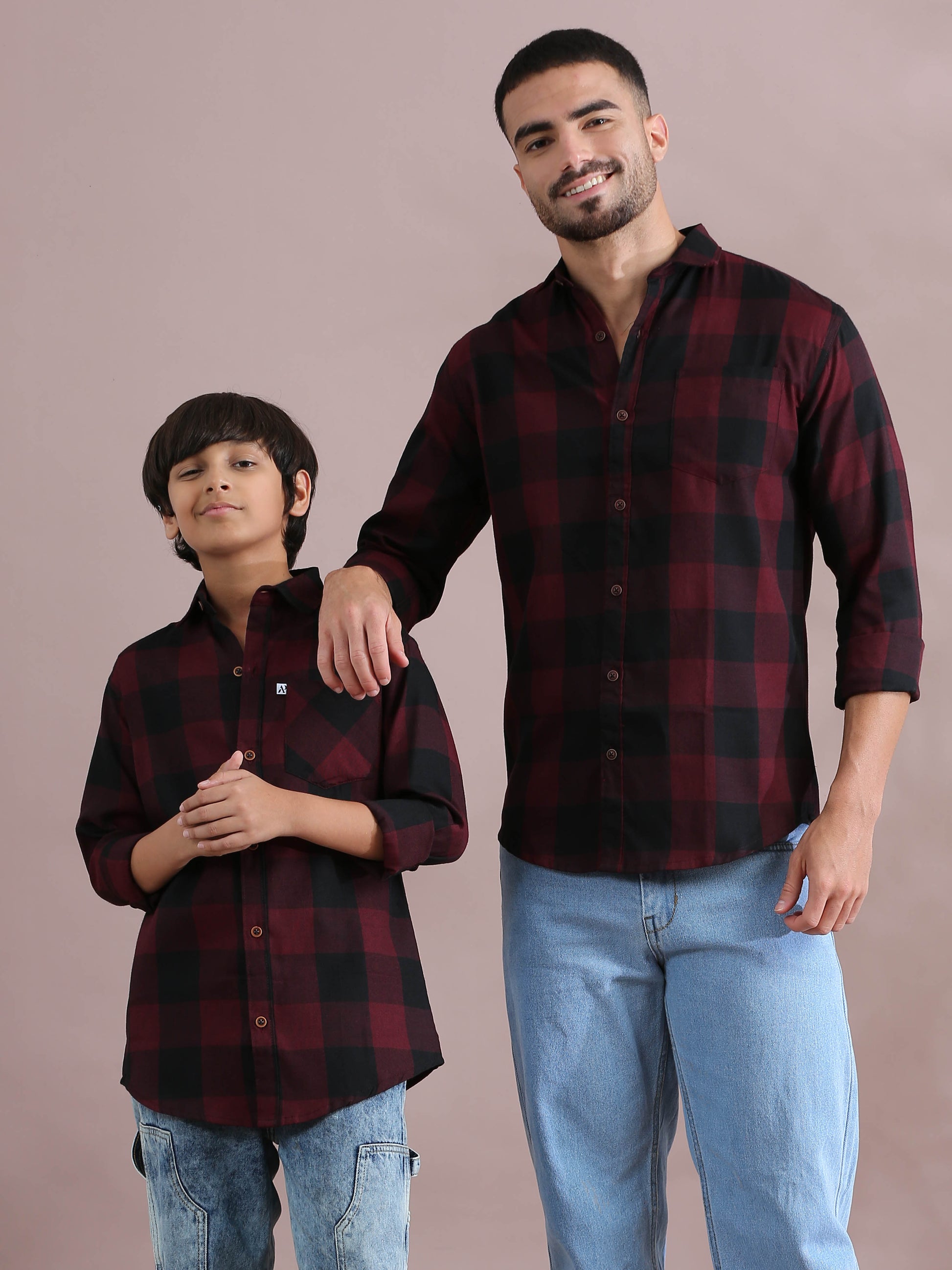  Tomtom Maroon Checked Same Shirt For Father And Son Combo