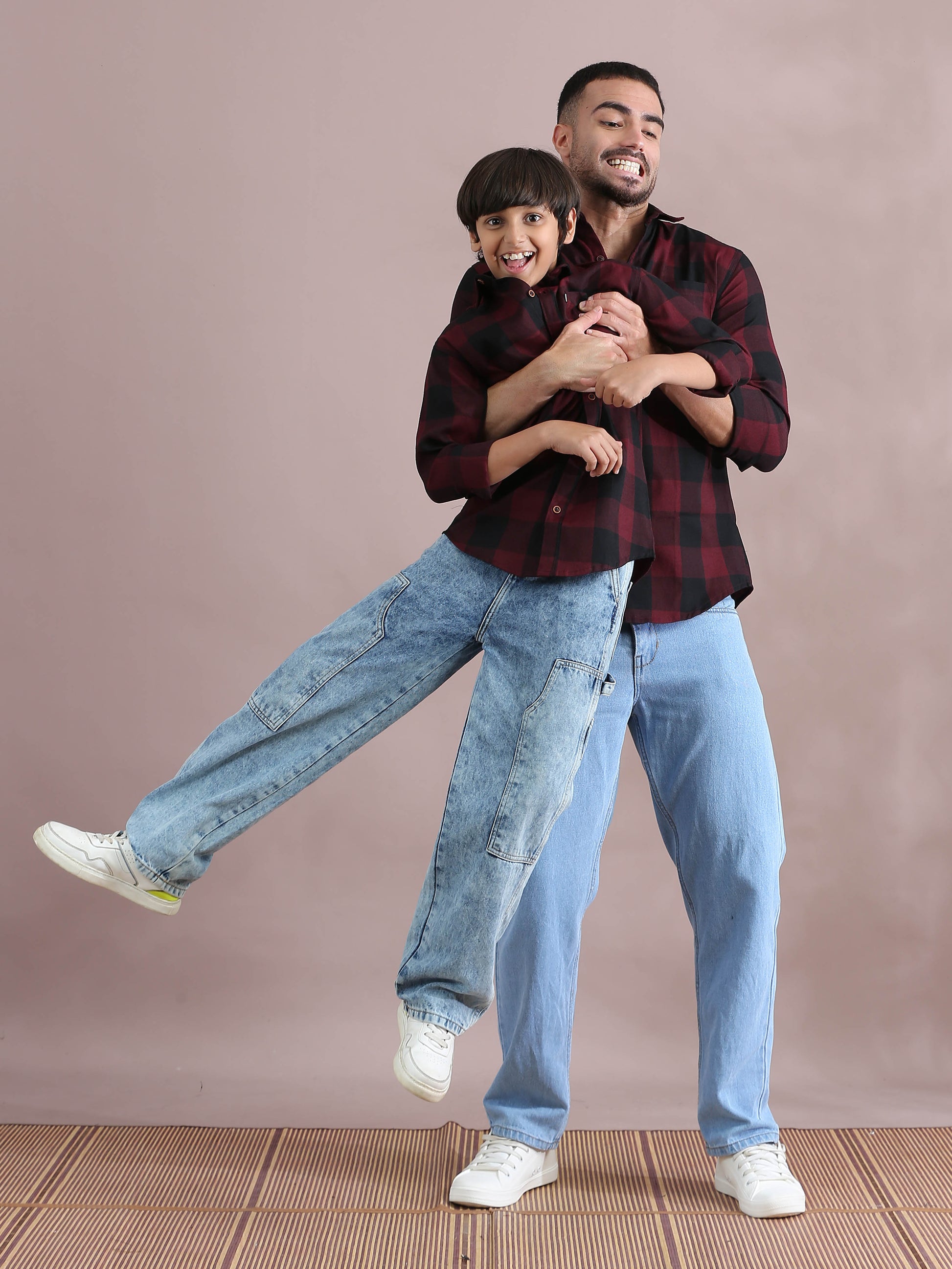  Tomtom Maroon Checked Same Shirt For Father And Son Combo