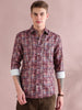 Full Sleeves Maroon Lenin Digital Printed Shirt For Men