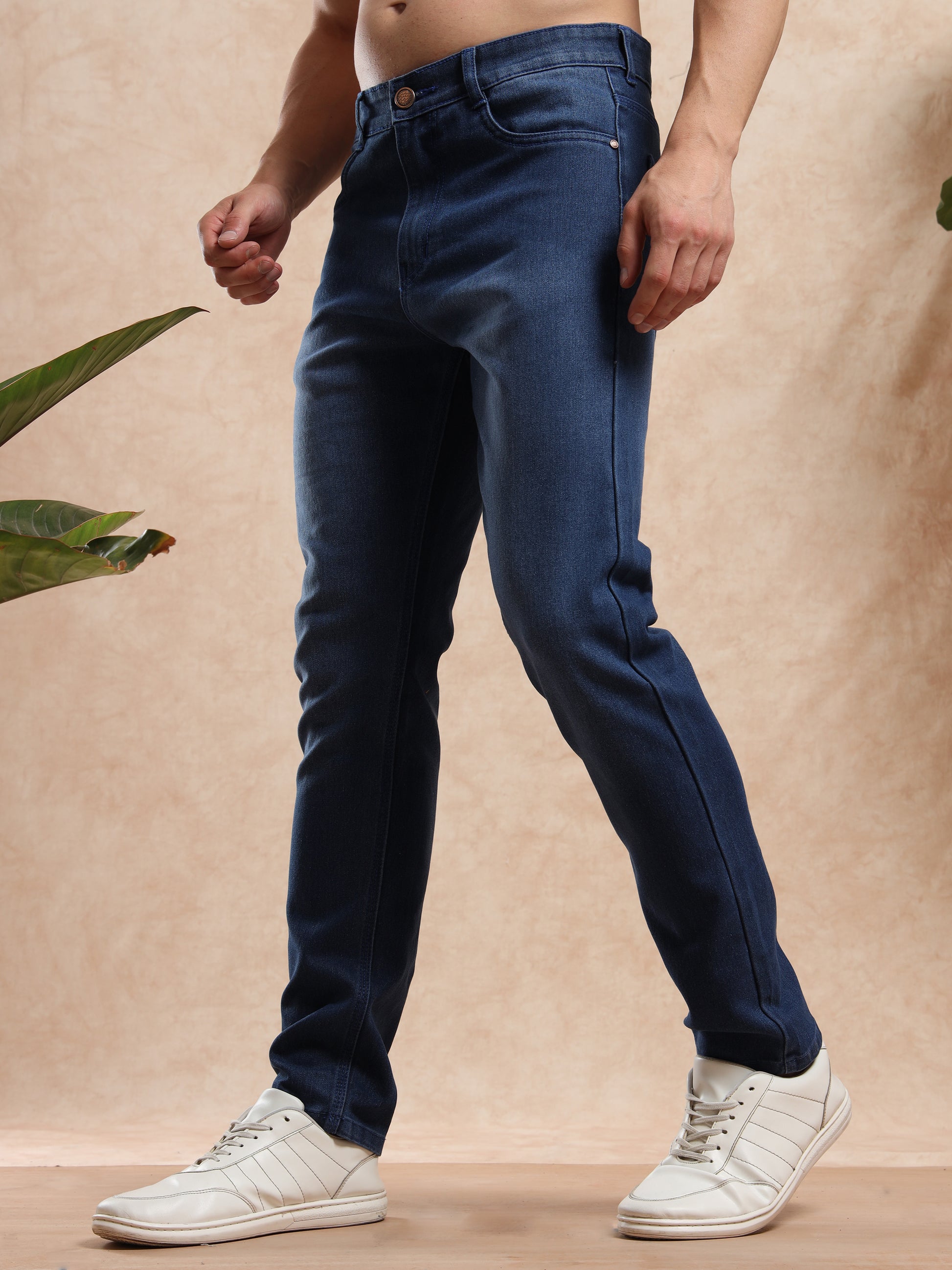 Stylish slim fit blue denim jeans for men, comfortable stretch casual wear