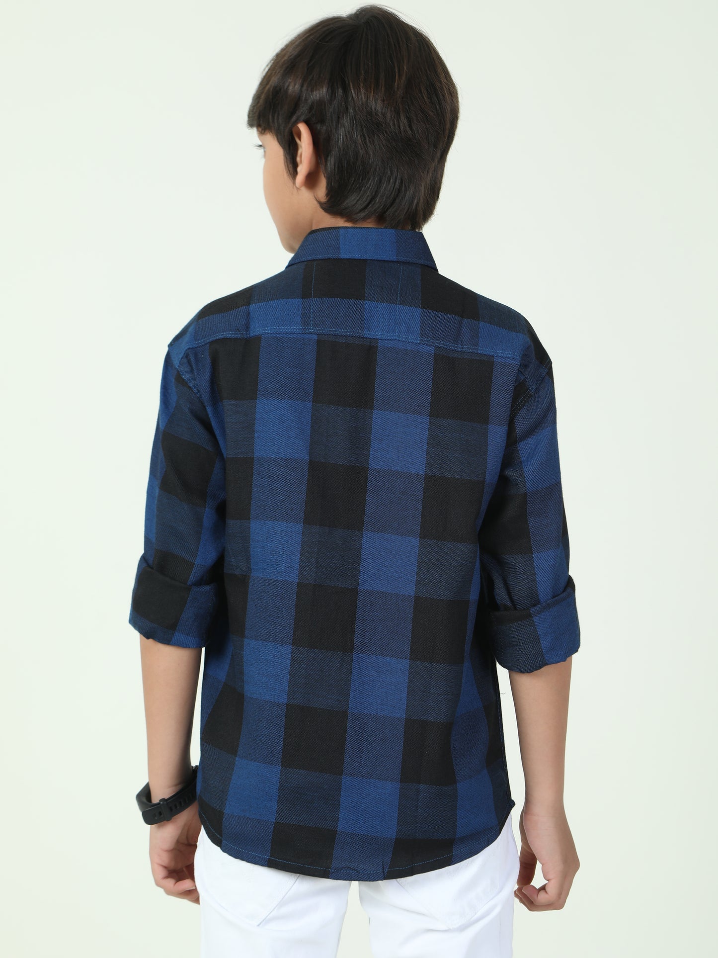 Tomtom Navy Cotton Boys Plaid Dress Shirt