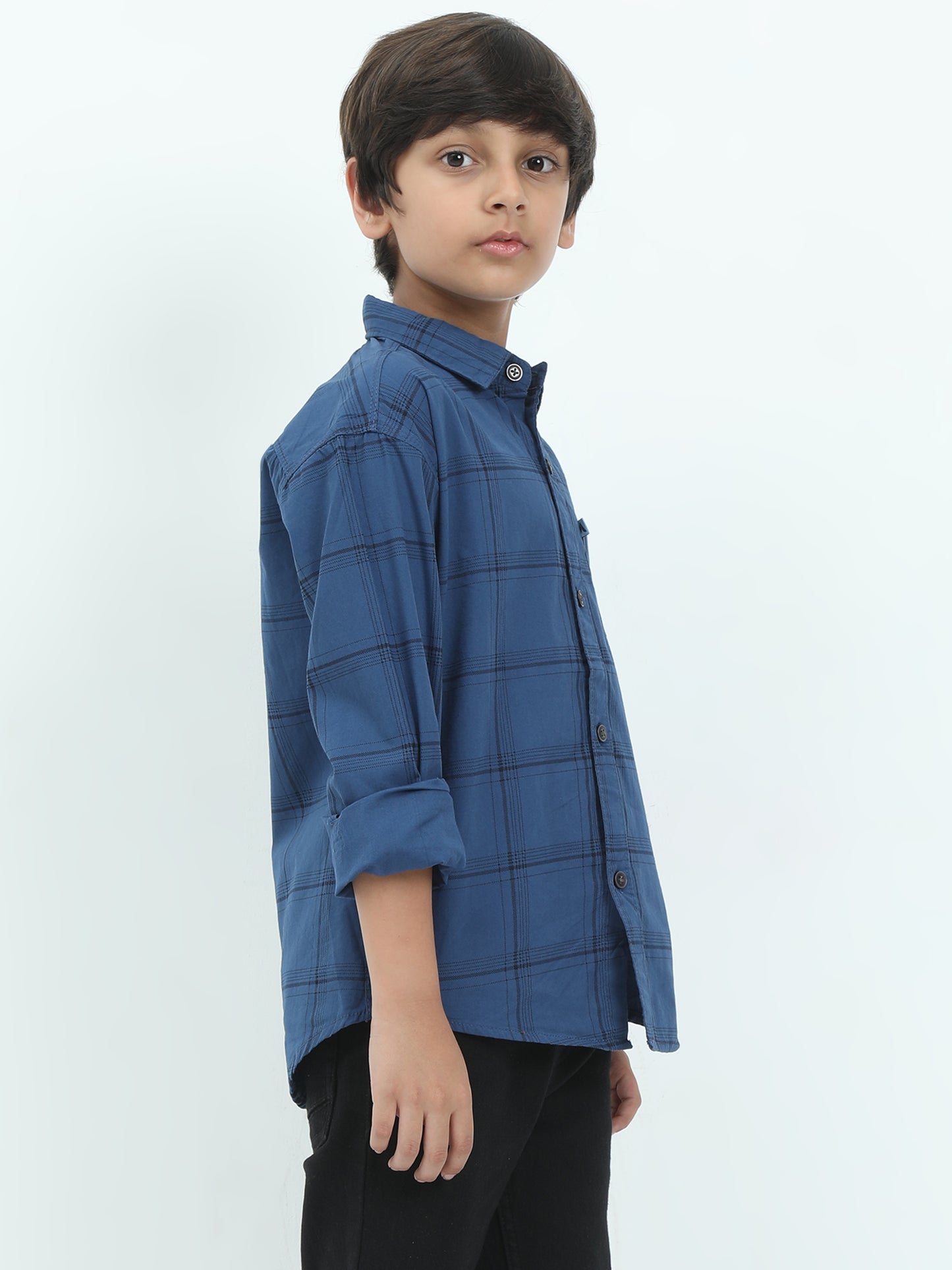6line Cotton Blend Checked Navy Boys New Shirt