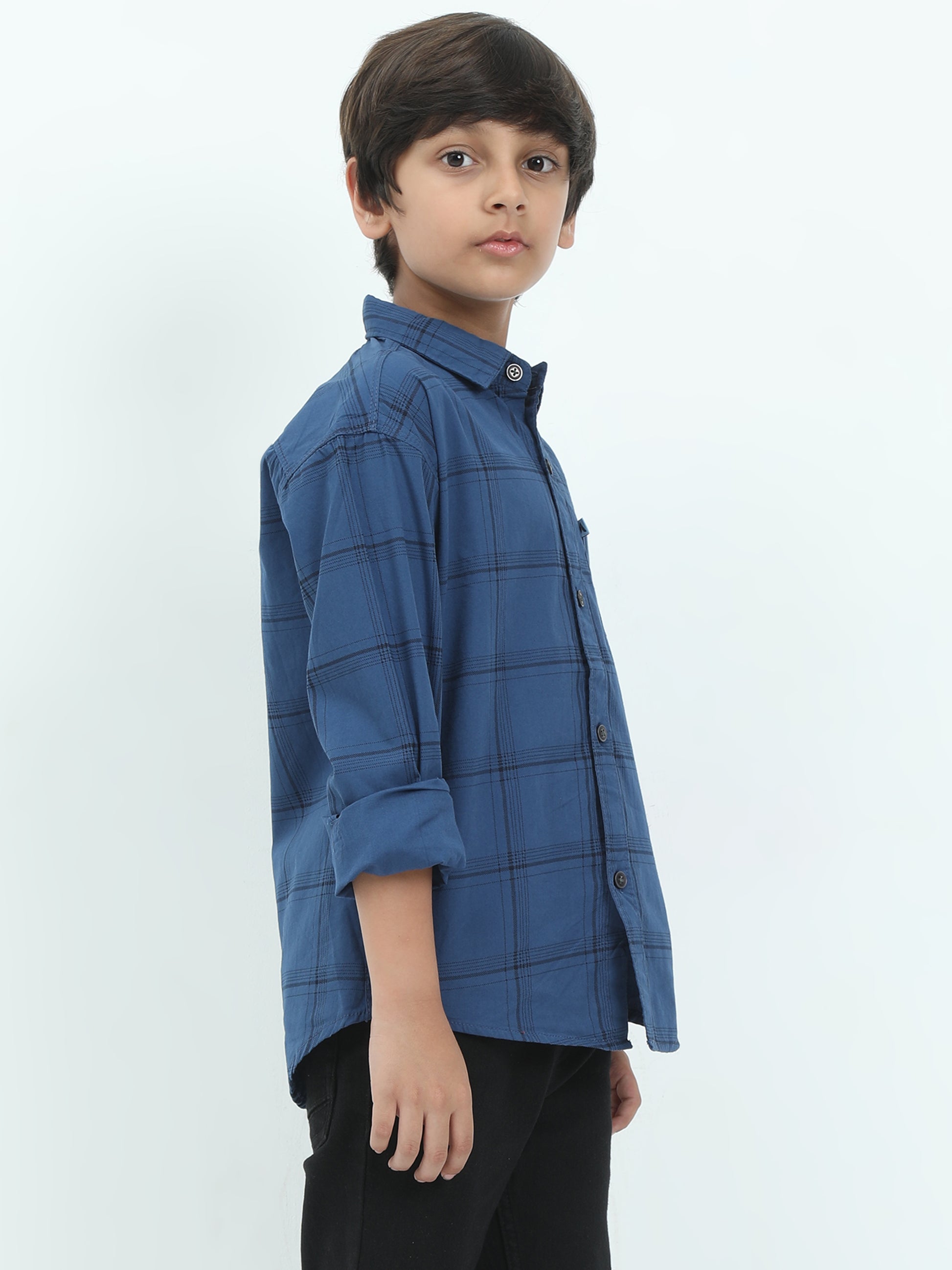 6line Cotton Blend Checked Navy Boys New Shirt