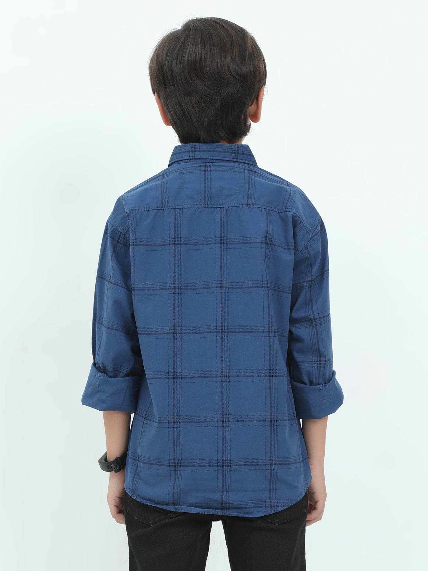 6line Cotton Blend Checked Navy Boys New Shirt