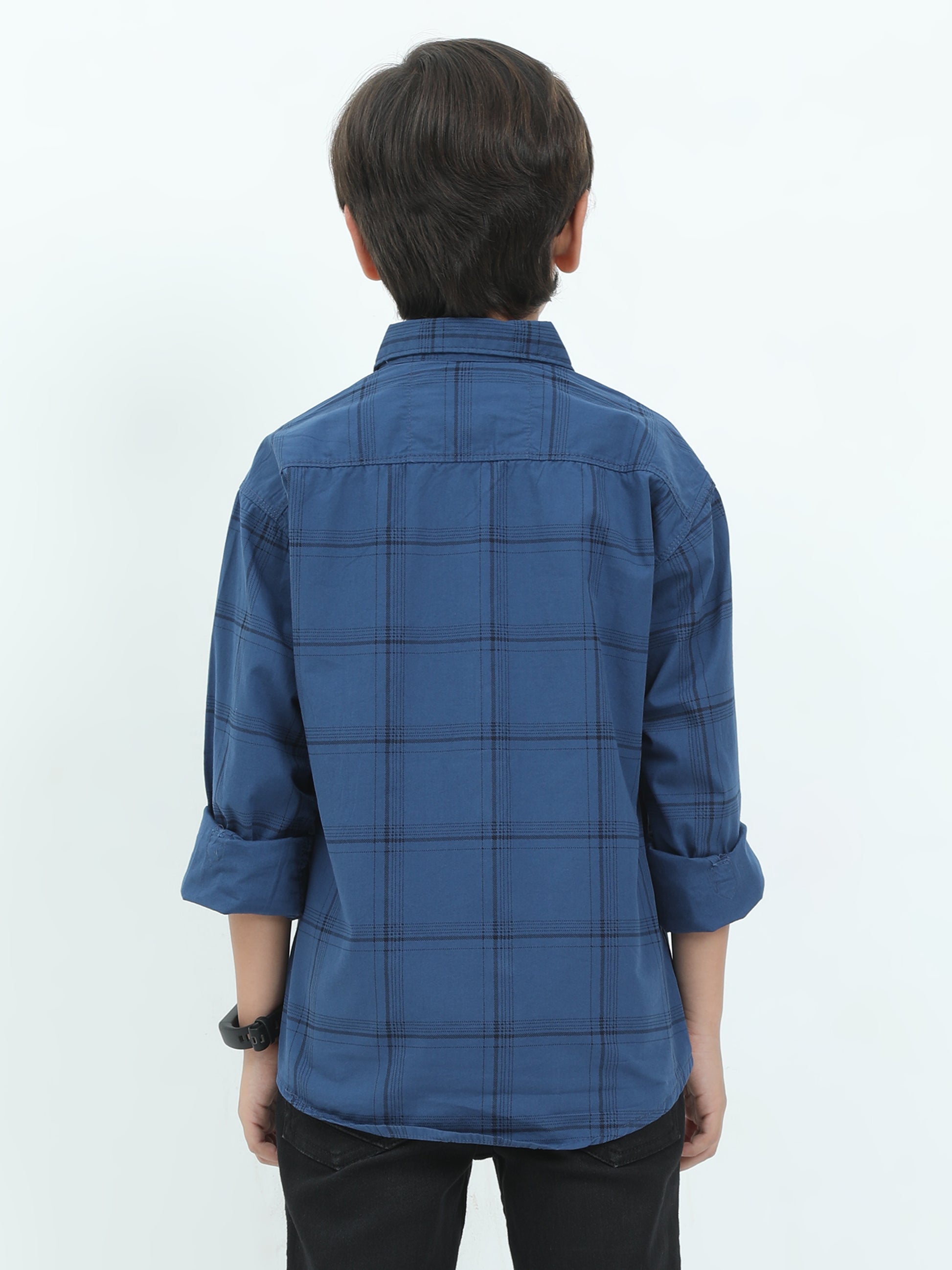 6line Cotton Blend Checked Navy Boys New Shirt