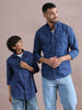 6line navy cotton blend checks shirt father and son combo