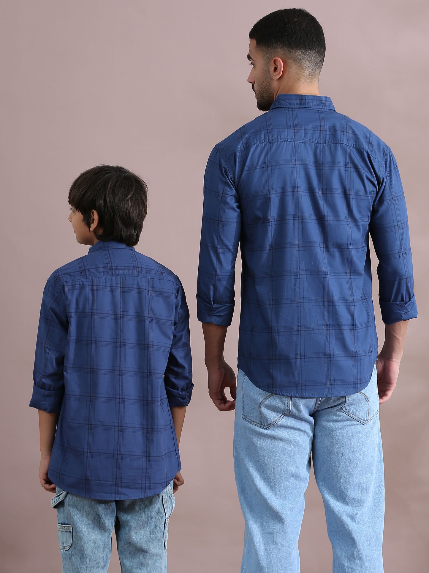  6line Navy Checked Dad & Son Matching Shirts Combo