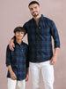 Tiger navy cotton blend checks shirt father and son combo