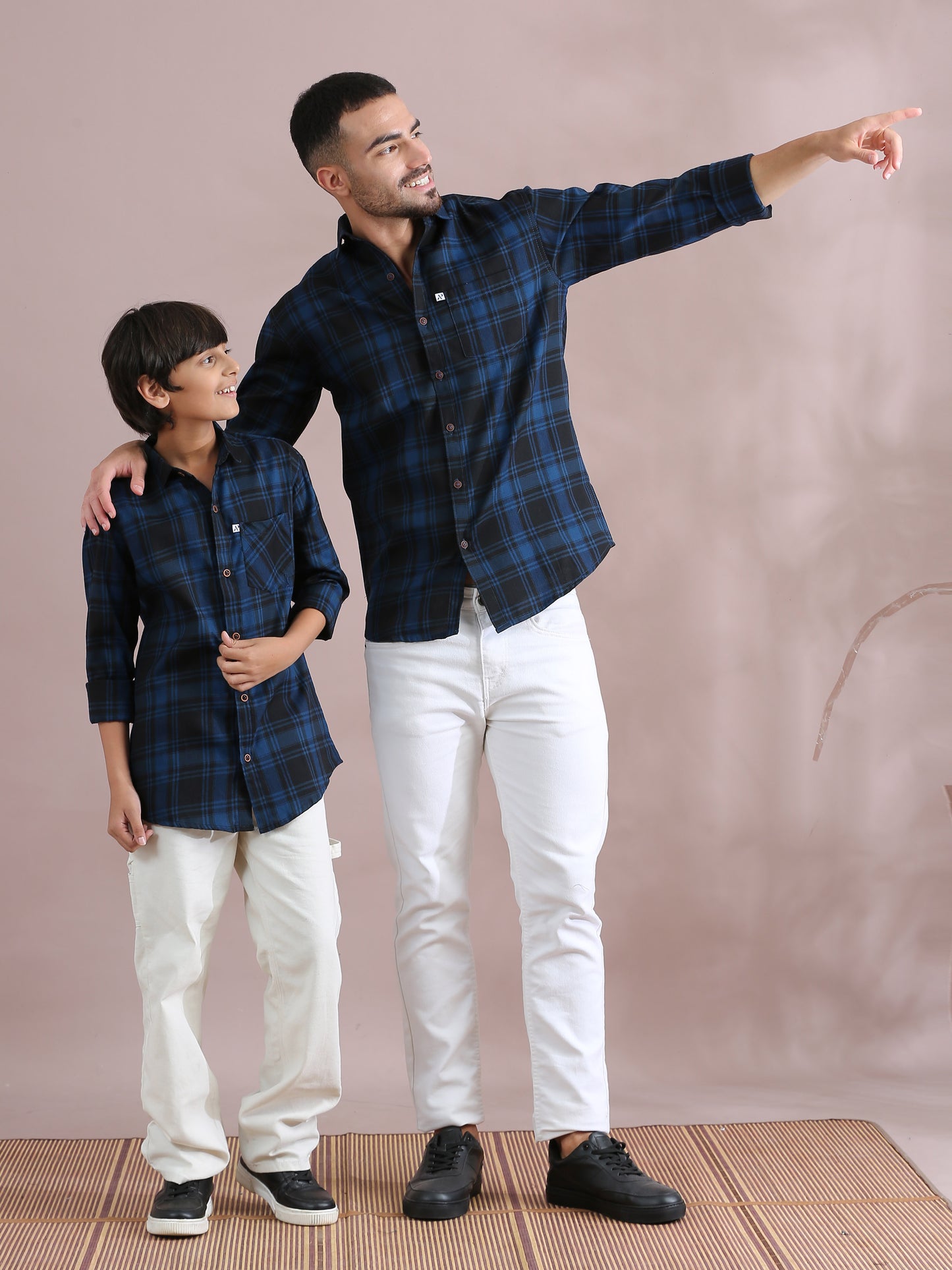 Tiger Navy Checked Matching Shirt Dad And Son Combo