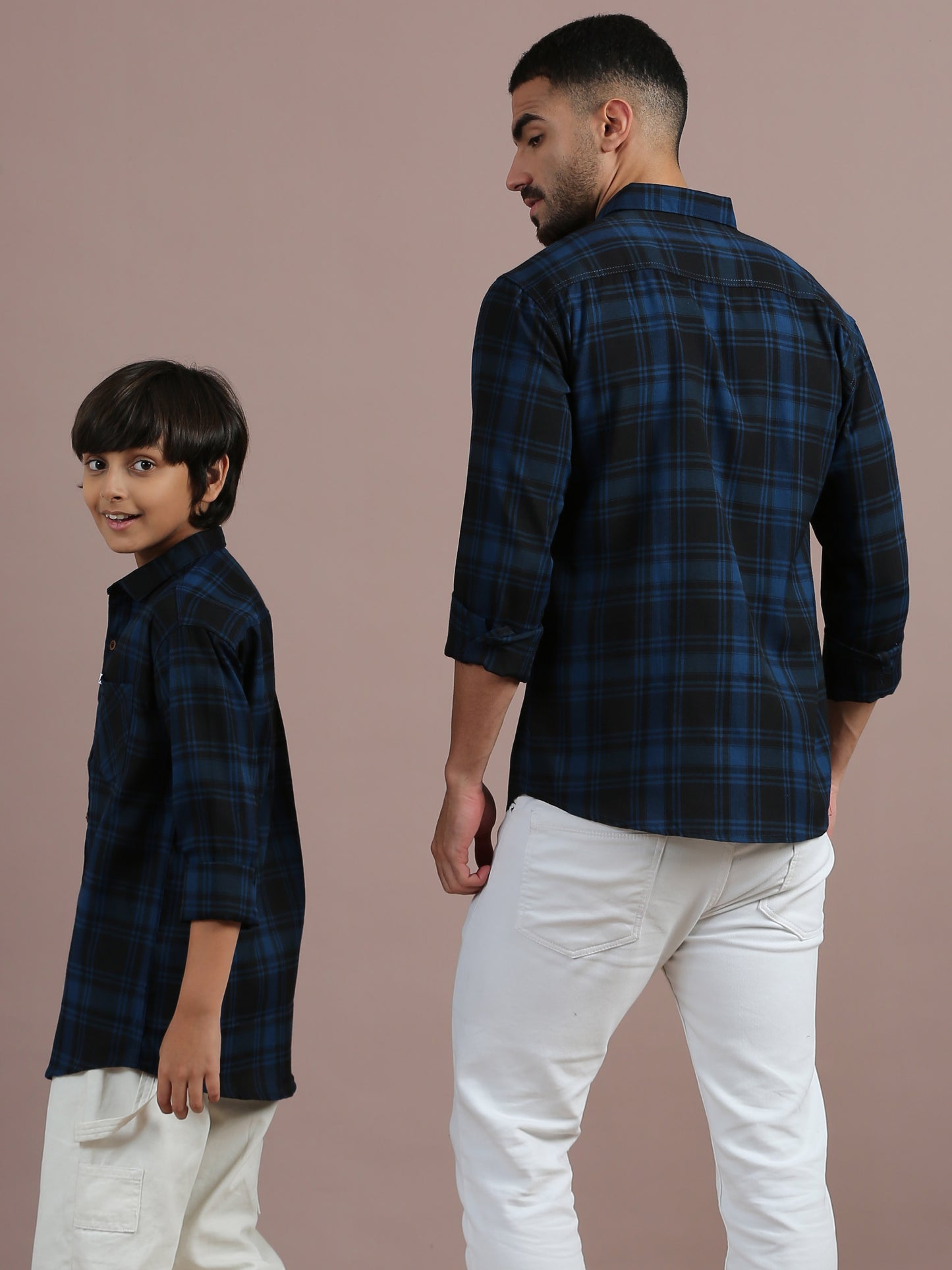 Tiger Navy Checked Matching Shirt Dad And Son Combo