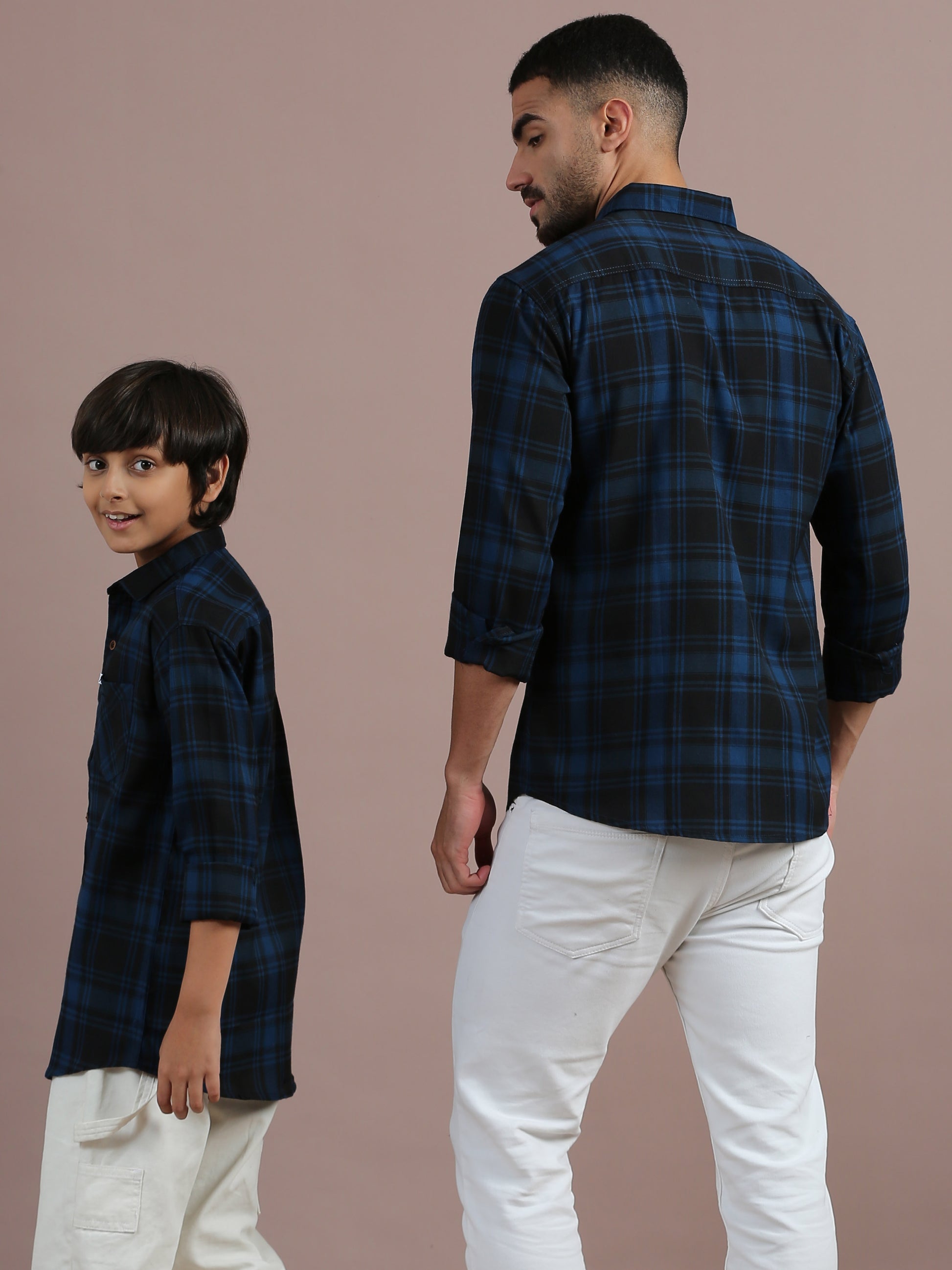 Tiger Navy Checked Matching Shirt Dad And Son Combo