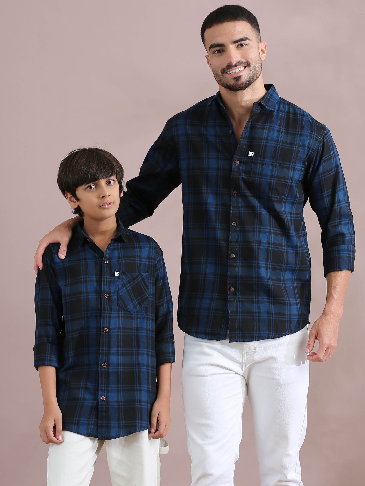 Tiger Navy Checked Matching Shirt Dad And Son Combo